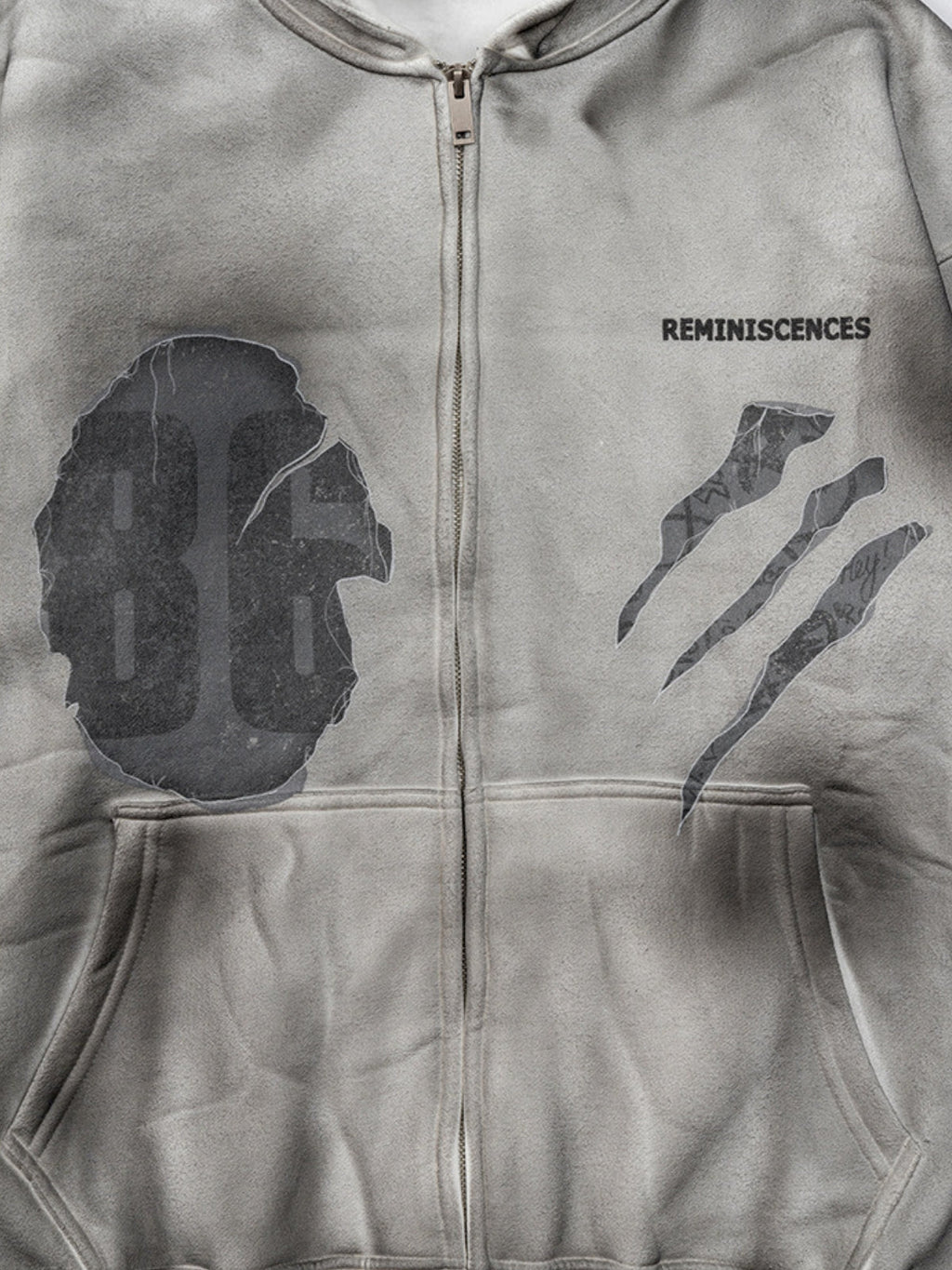 REMINI - Oversized Print Zip Up Hoodie