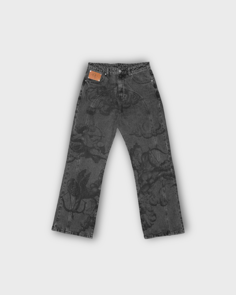ANGEL Jeans – Vintage Cherub Print Straight-Leg Denim