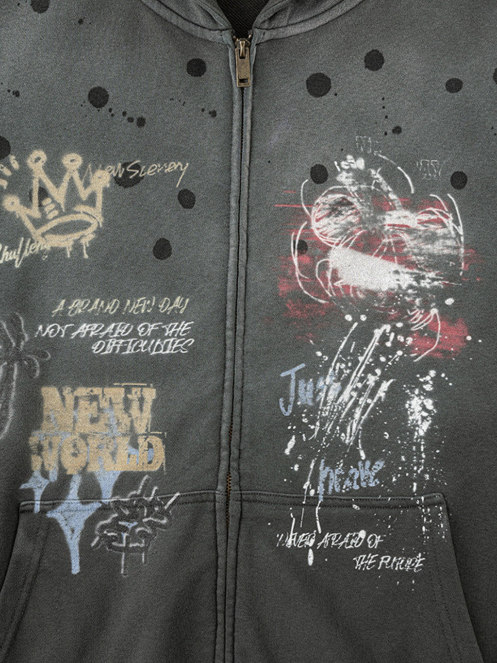 KINGRESS - Oversized Print Zip Up Hoodie