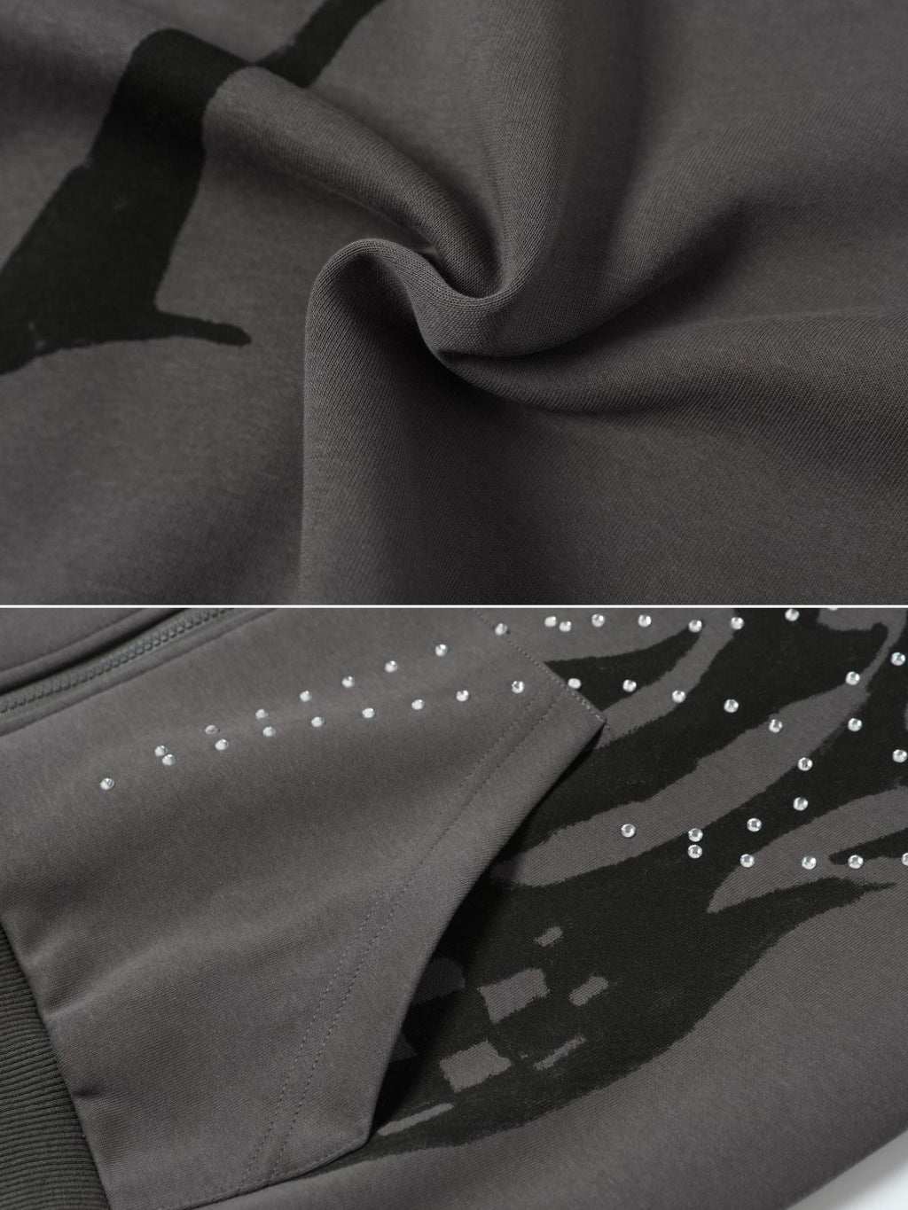 FIRODA - Oversized Rhinestone Zip Up Hoodie