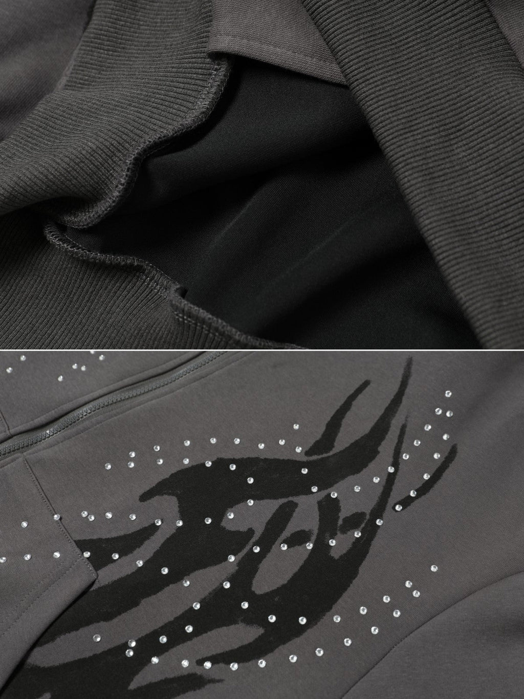 FIRODA - Oversized Rhinestone Zip Up Hoodie