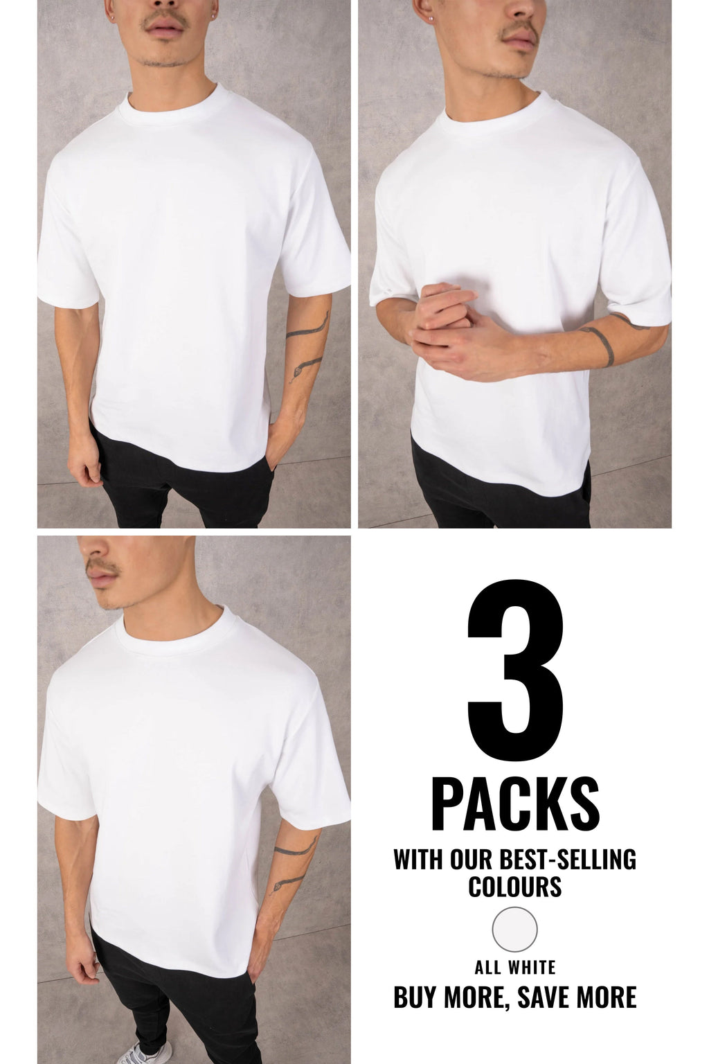 Boxy Fit Oversized T-shirt - White - 3 Pack | Xtralitty