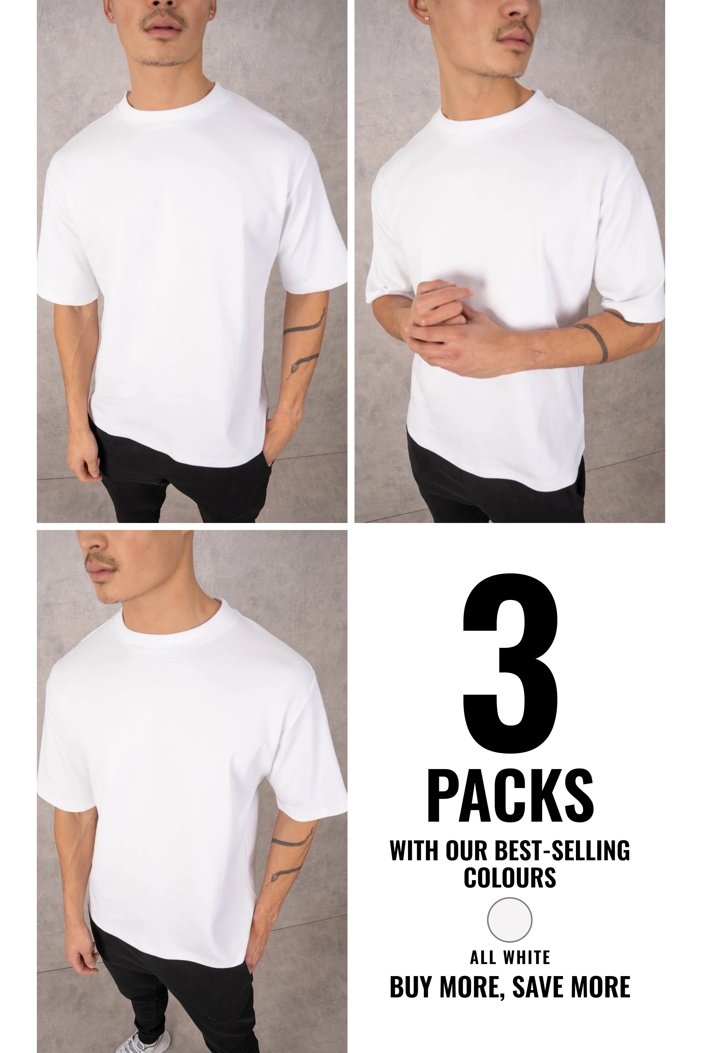 Boxy Fit Oversized T-shirt - White - 3 Pack | Xtralitty