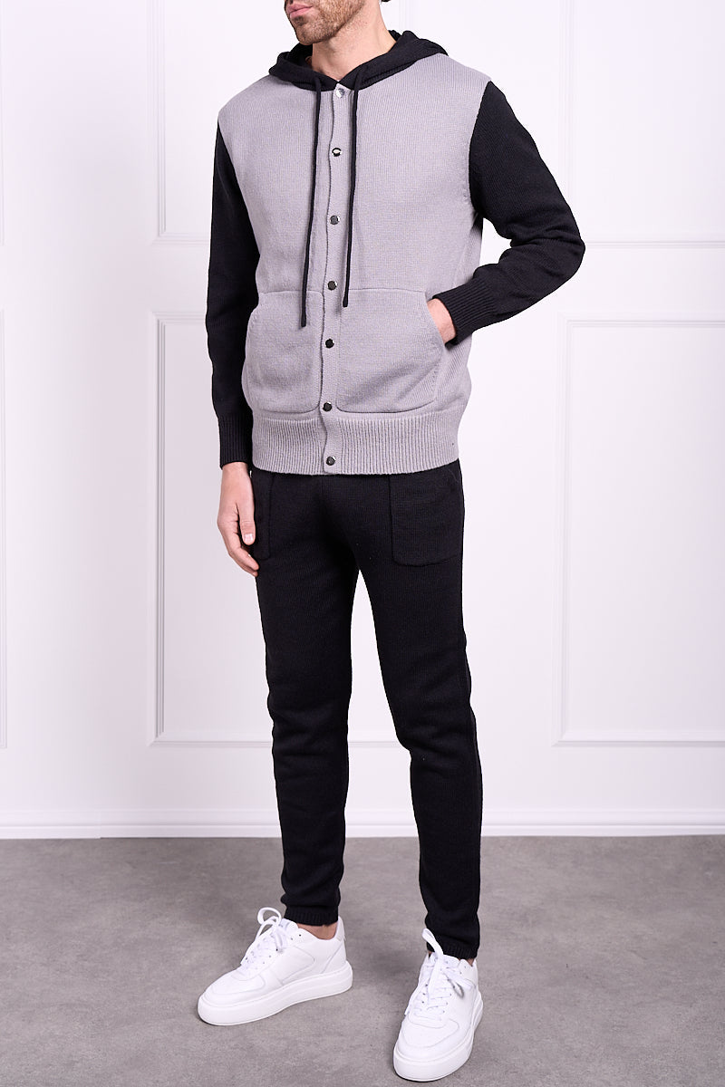 Panel Knitted Popper Hoody - Black | Xtralitty