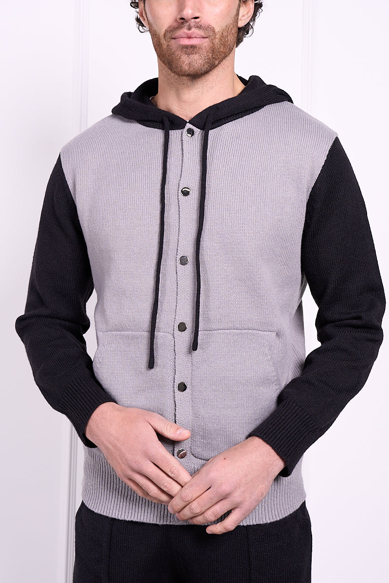 Panel Knitted Popper Hoody - Black | Xtralitty