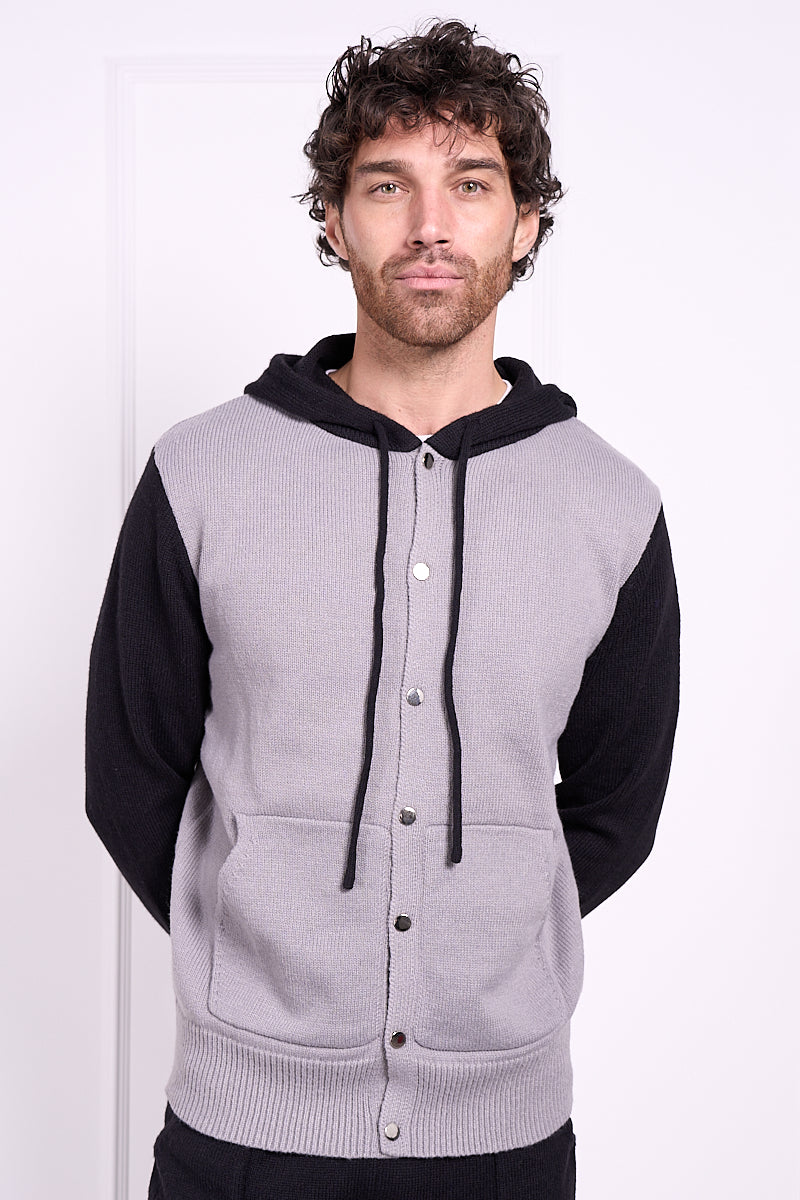 Panel Knitted Popper Hoody - Black | Xtralitty