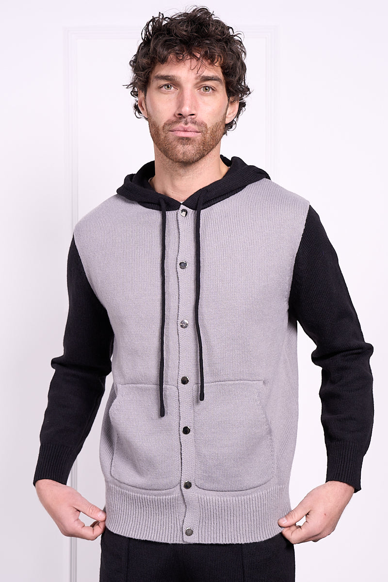 Panel Knitted Popper Hoody - Black | Xtralitty