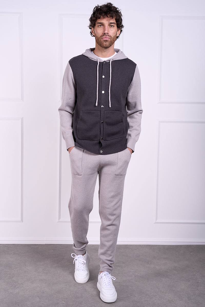 Panel Knitted Popper Hoody - Grey | Xtralitty