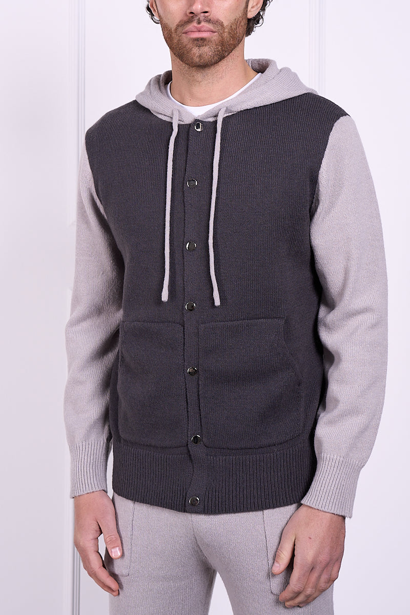 Panel Knitted Popper Hoody - Grey | Xtralitty