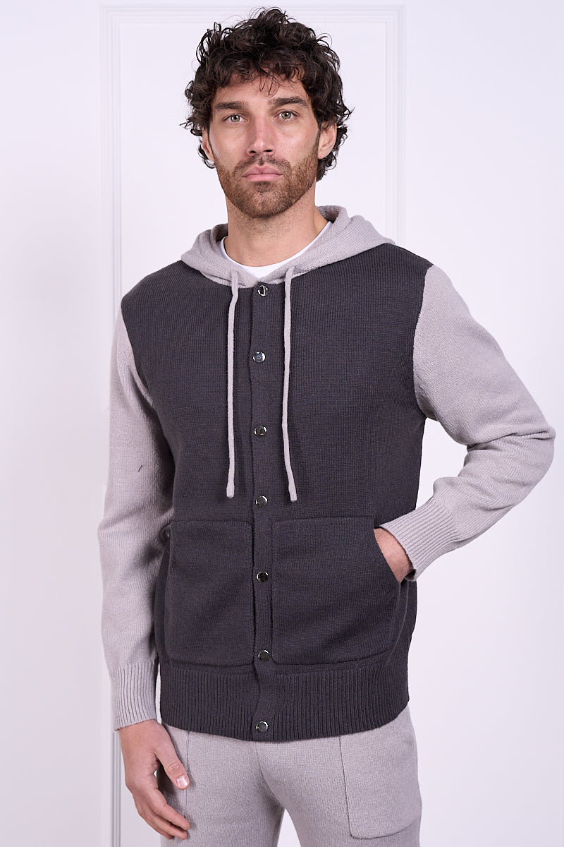 Panel Knitted Popper Hoody - Grey | Xtralitty