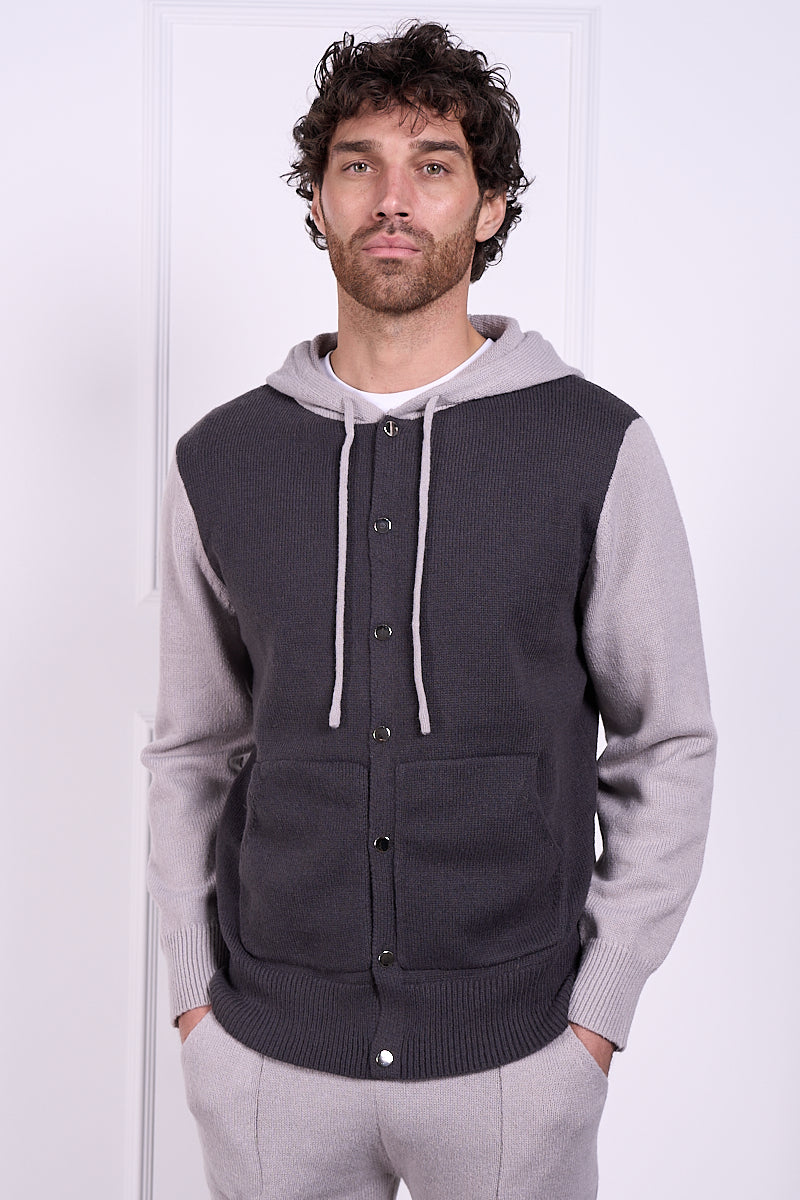 Panel Knitted Popper Hoody - Grey | Xtralitty