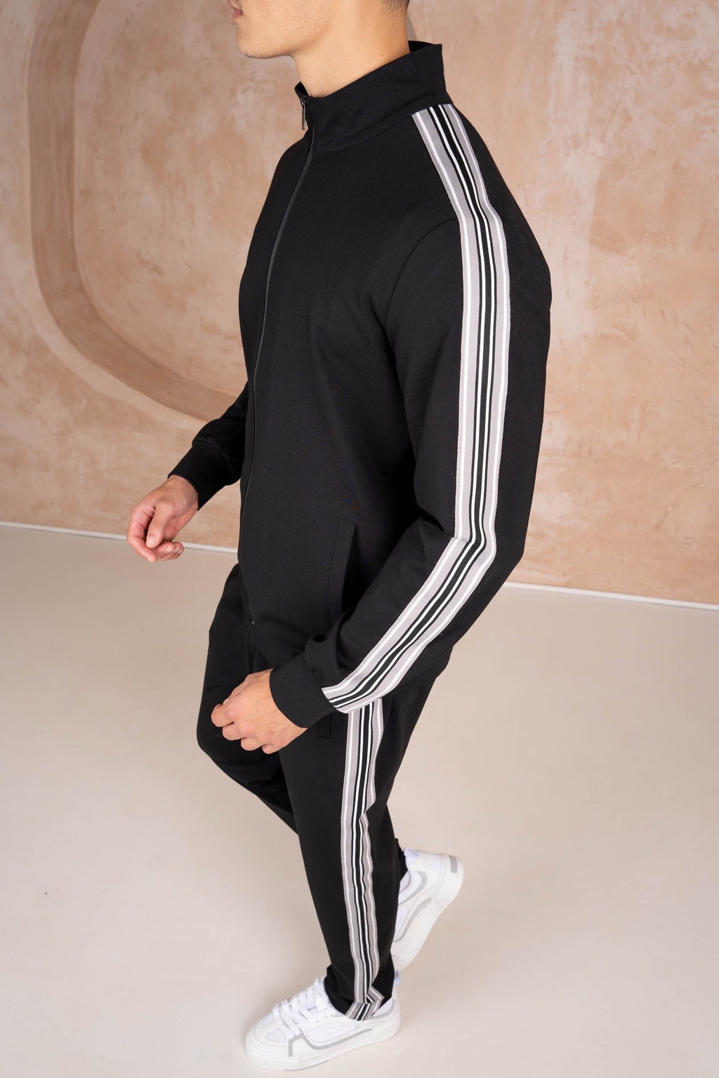 Side Stripe Zip Up Jacket - Black | Xtralitty