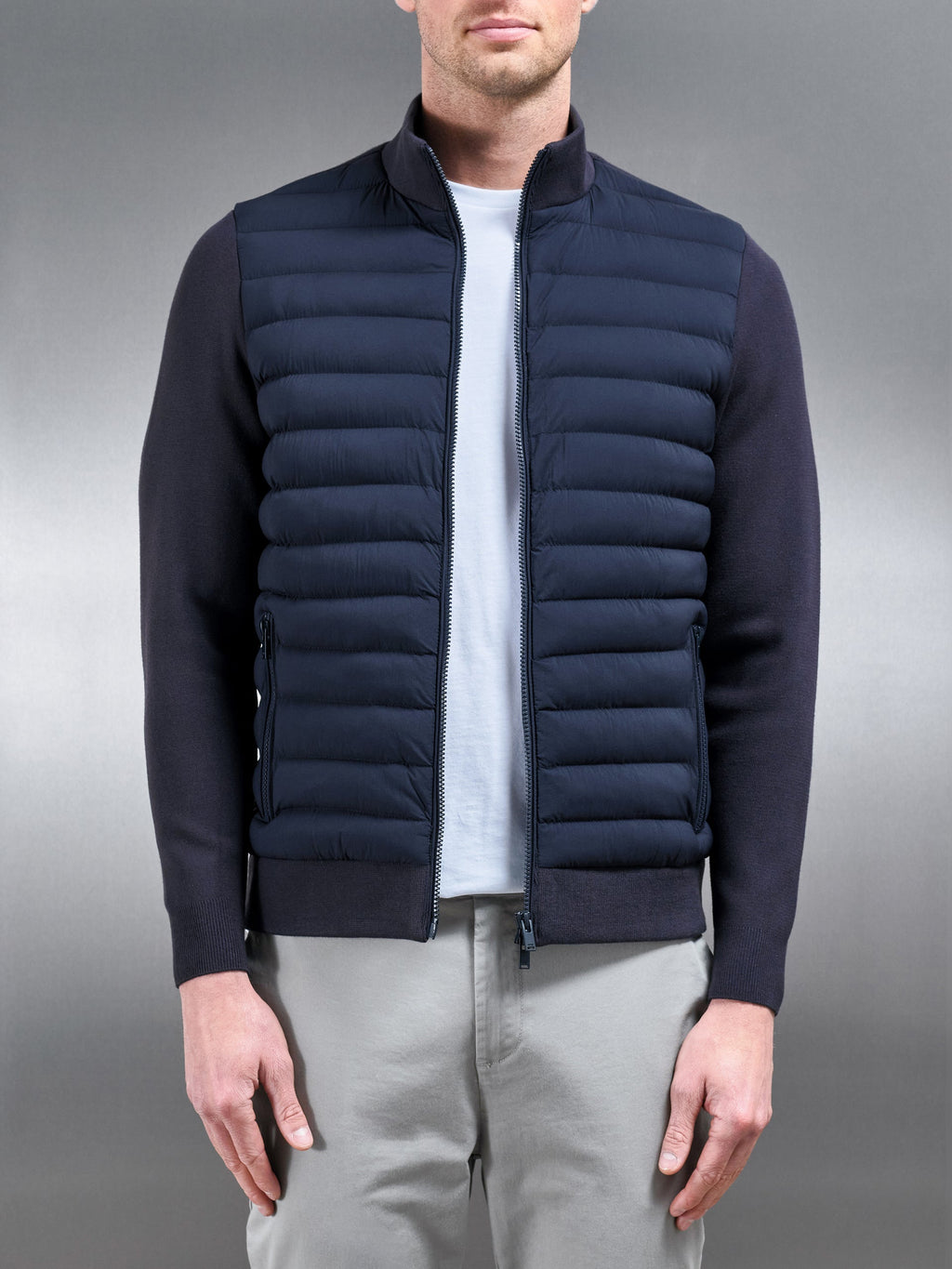 Hybrid Quilted Knitted Jacket in Navy by Xtralitty — Apparel premium streetwear