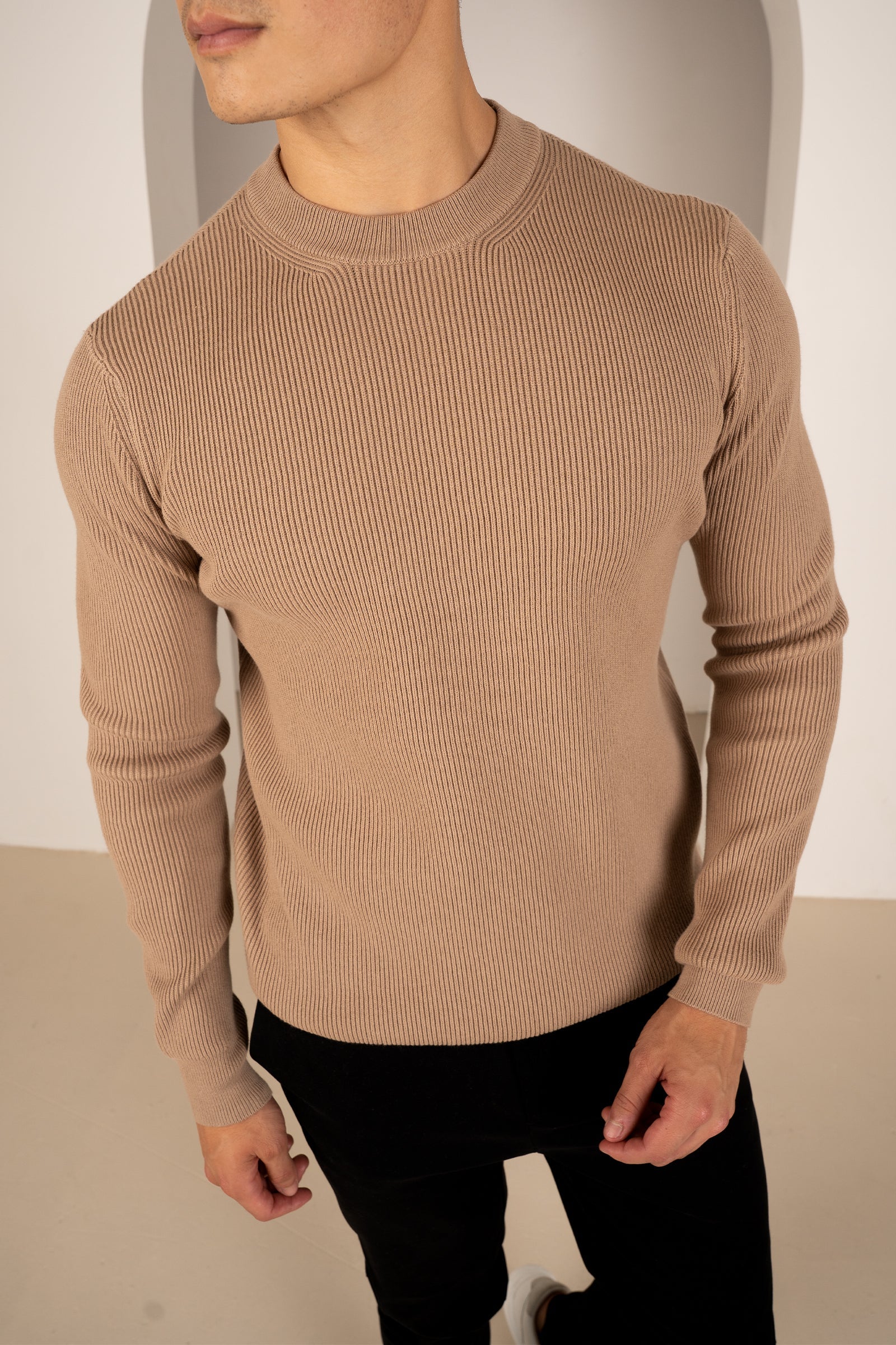Ribbed Knit Slim Fit Jumper - Mushroom | Xtralitty