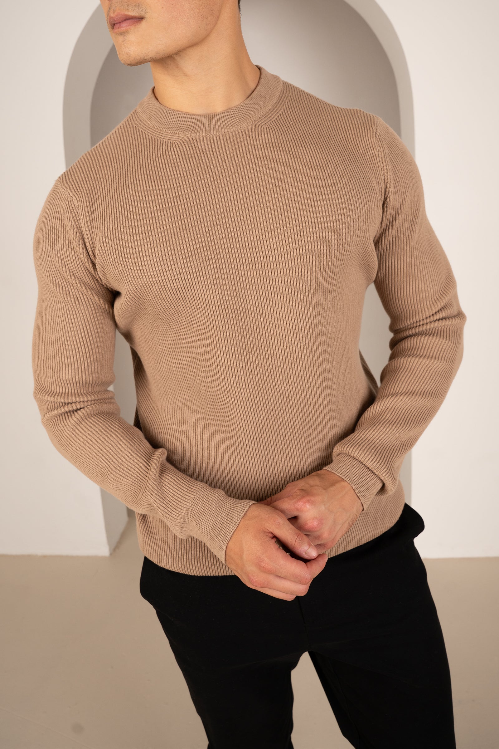 Ribbed Knit Slim Fit Jumper - Mushroom | Xtralitty