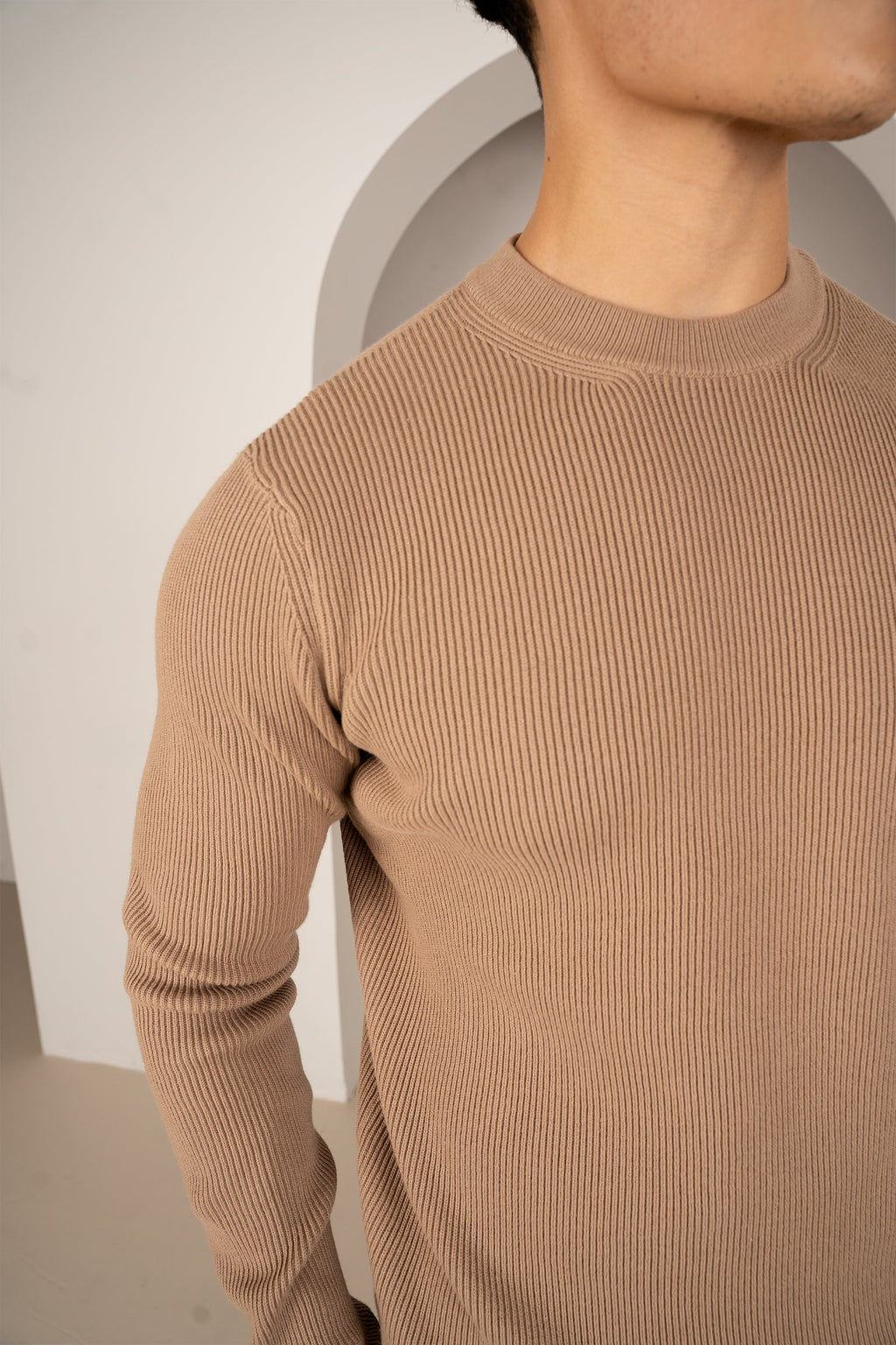 Ribbed Knit Slim Fit Jumper - Mushroom | Xtralitty