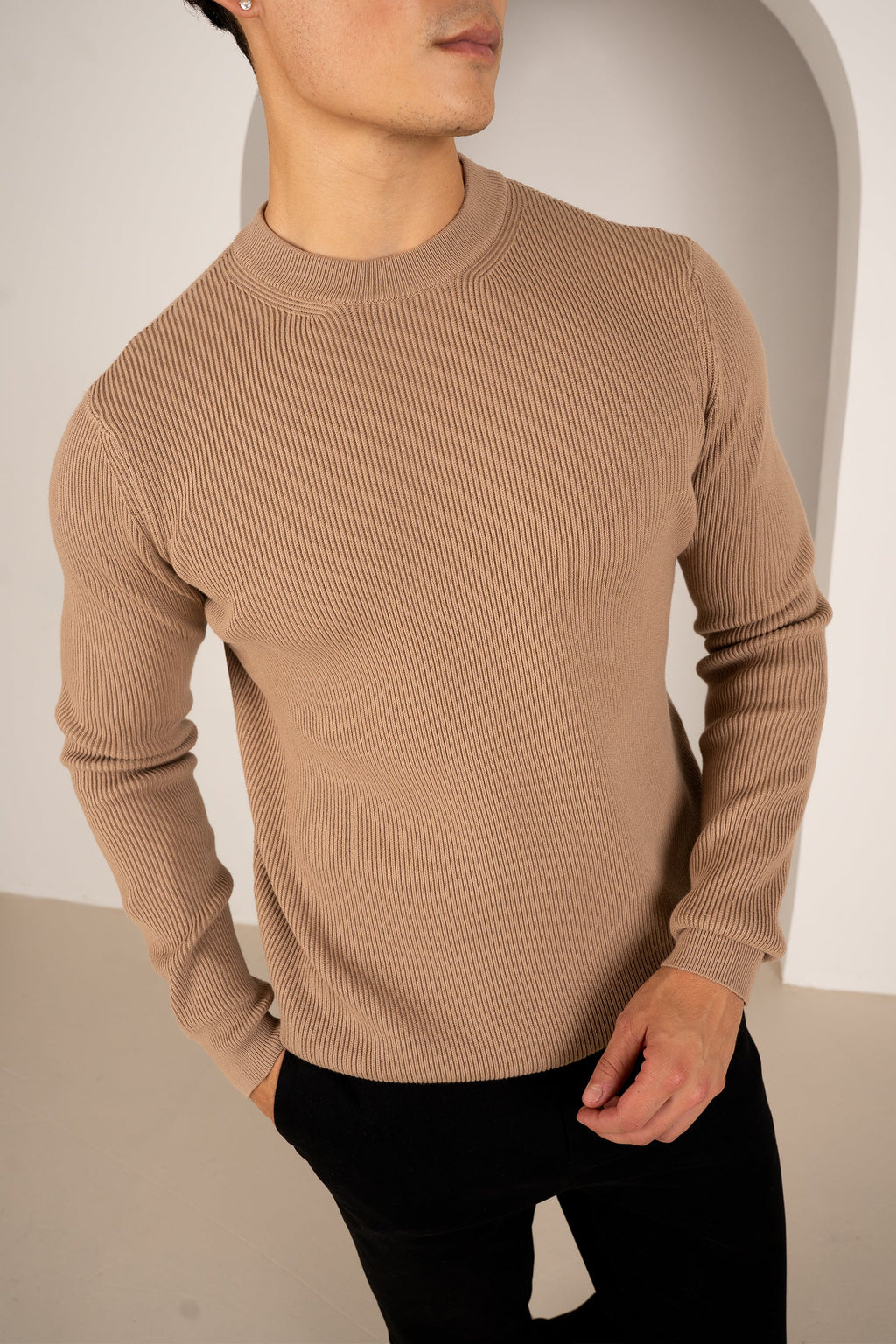 Ribbed Knit Slim Fit Jumper - Mushroom | Xtralitty