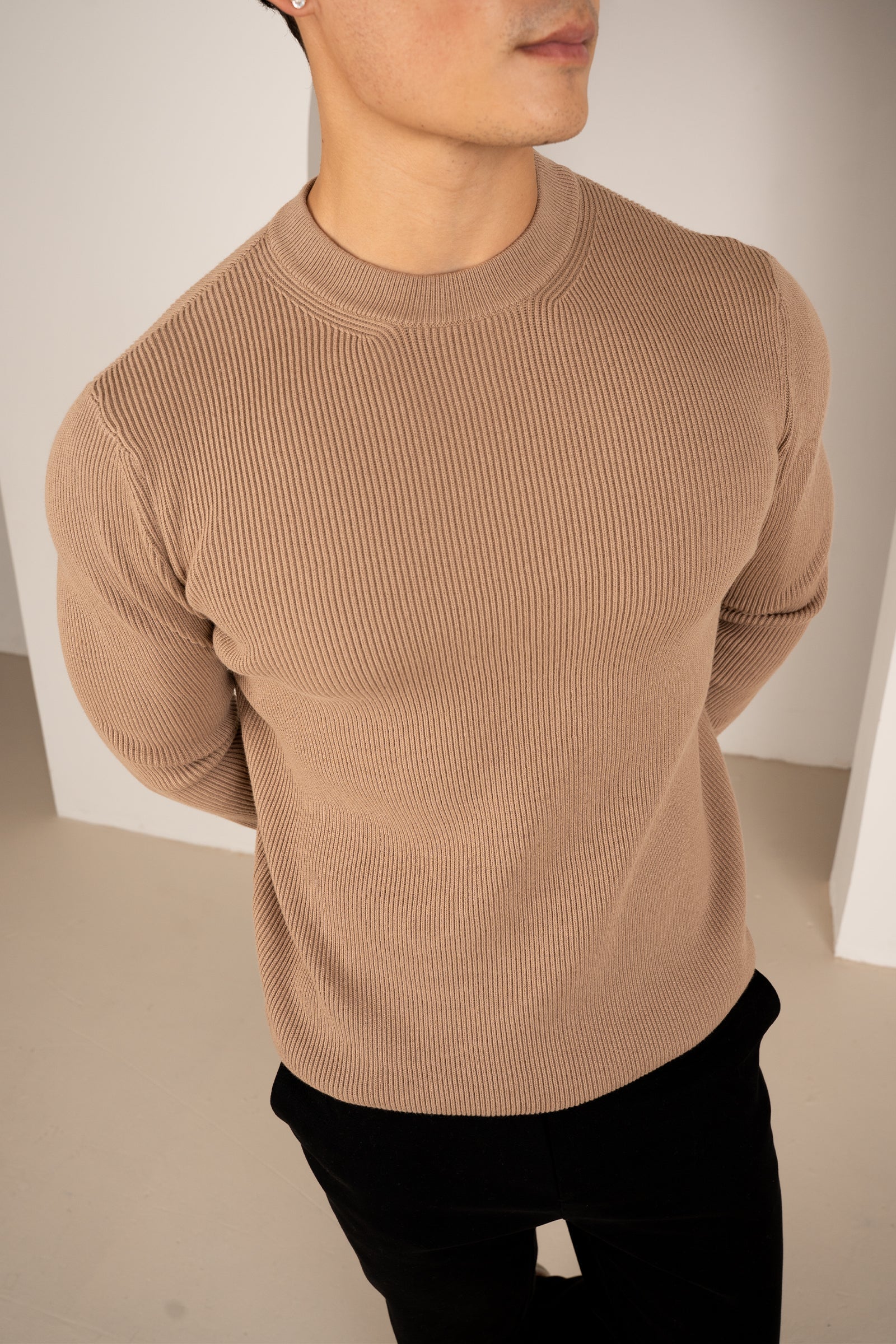 Ribbed Knit Slim Fit Jumper - Mushroom | Xtralitty