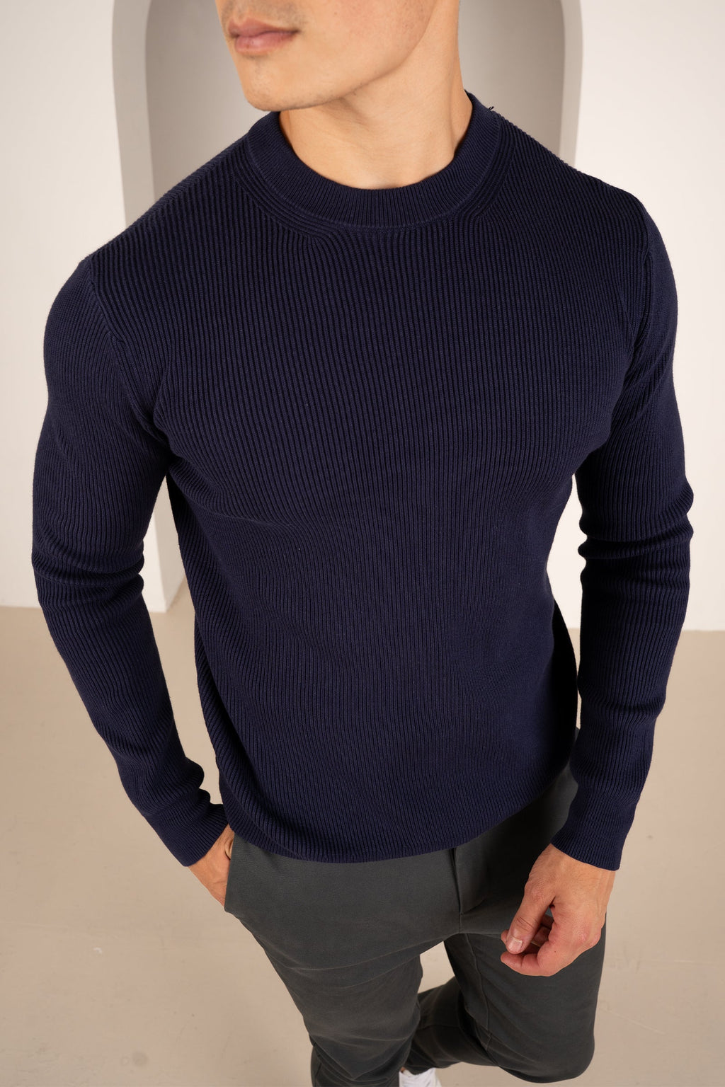 Ribbed Knit Slim Fit Jumper - Navy | Xtralitty