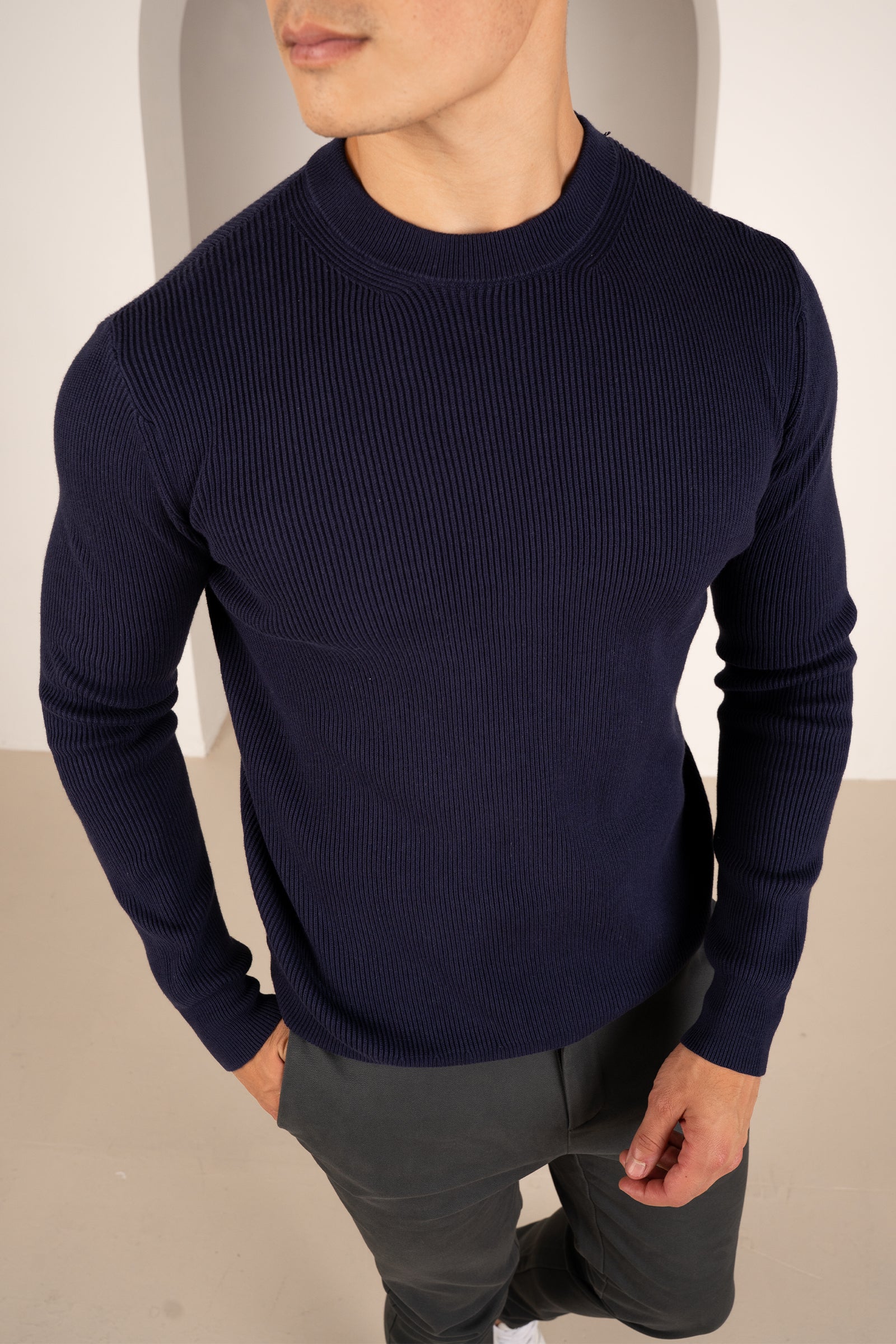 Ribbed Knit Slim Fit Jumper - Navy | Xtralitty