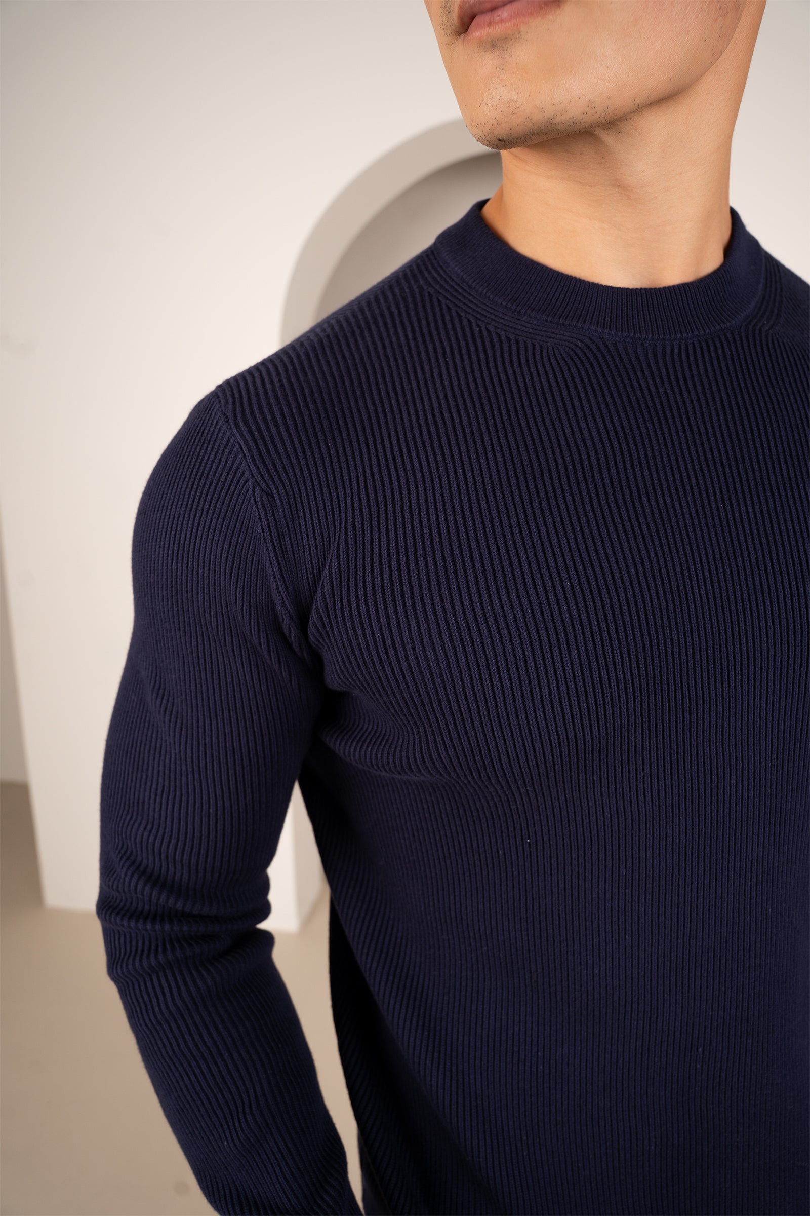 Ribbed Knit Slim Fit Jumper - Navy | Xtralitty