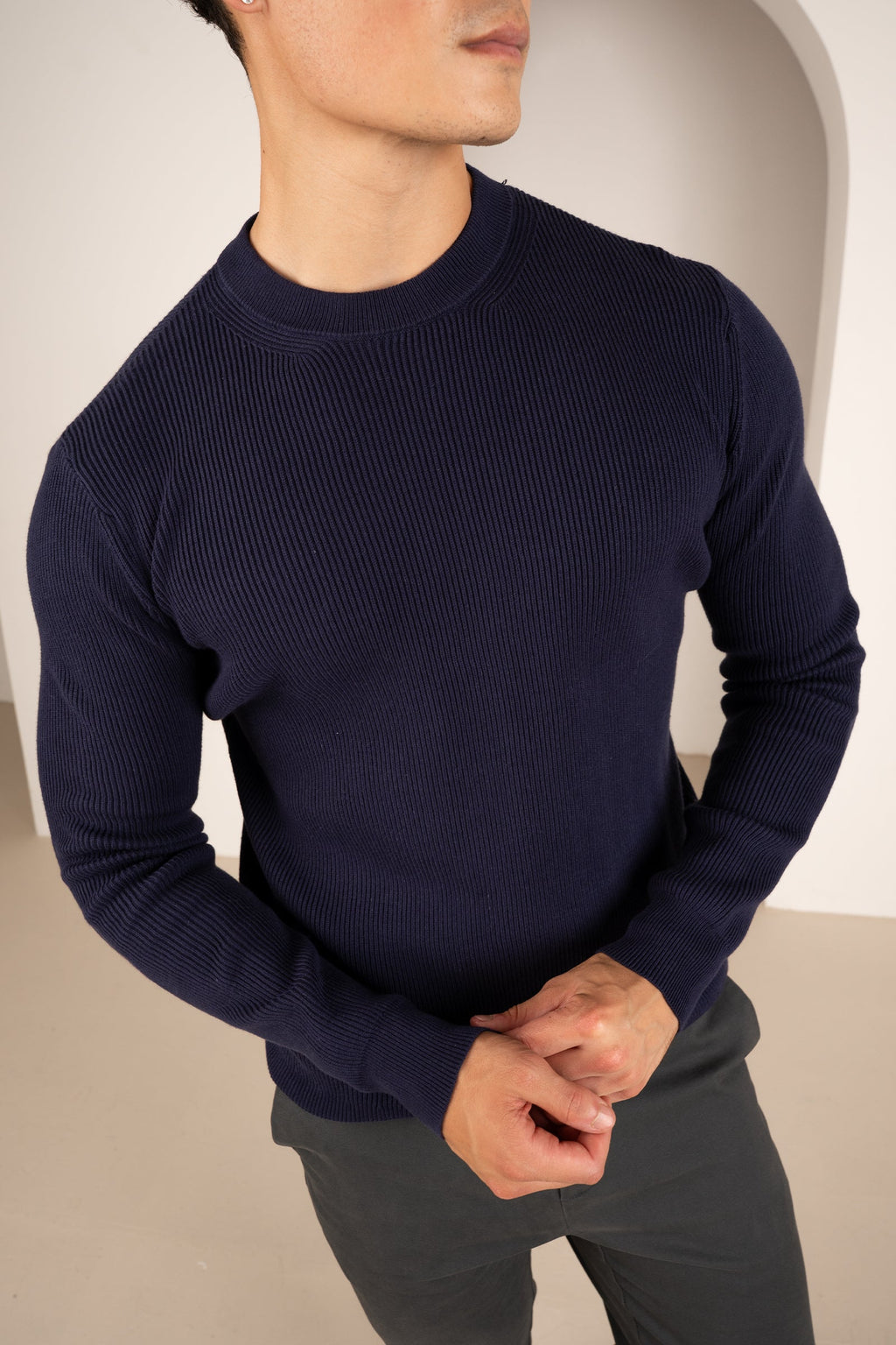 Ribbed Knit Slim Fit Jumper - Navy | Xtralitty