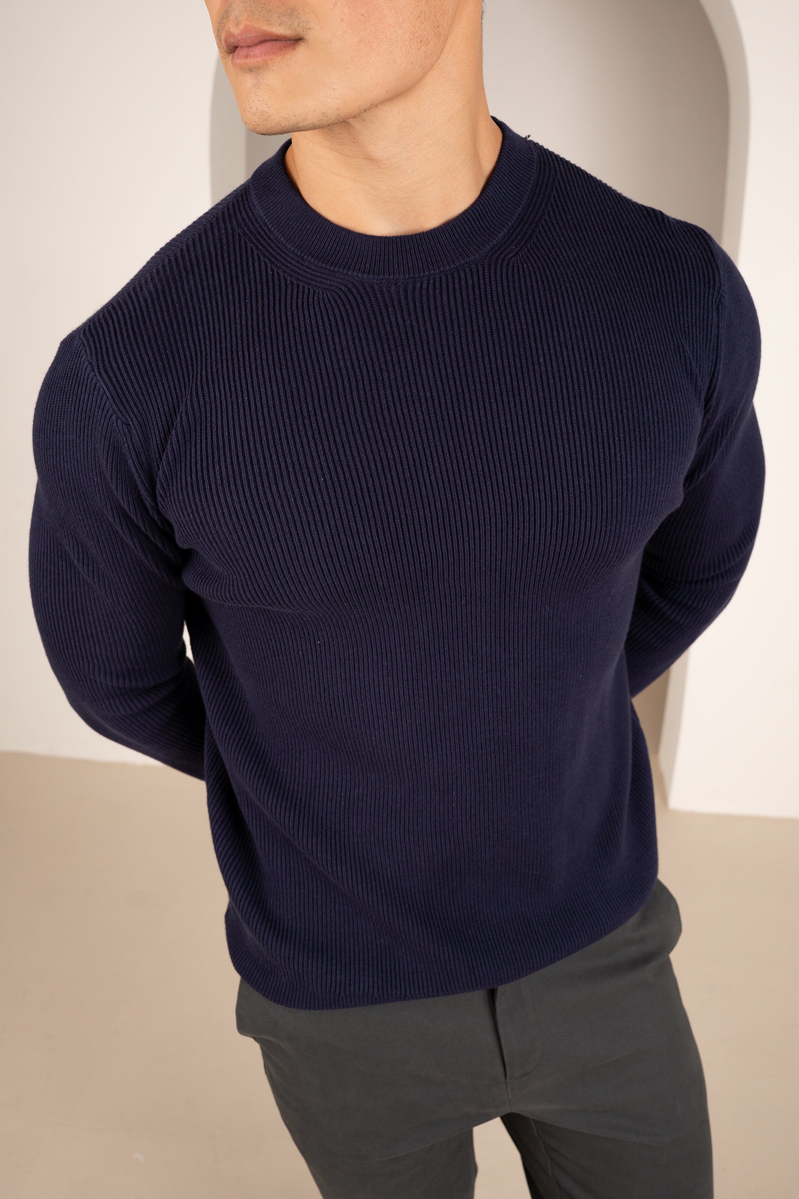Ribbed Knit Slim Fit Jumper - Navy | Xtralitty