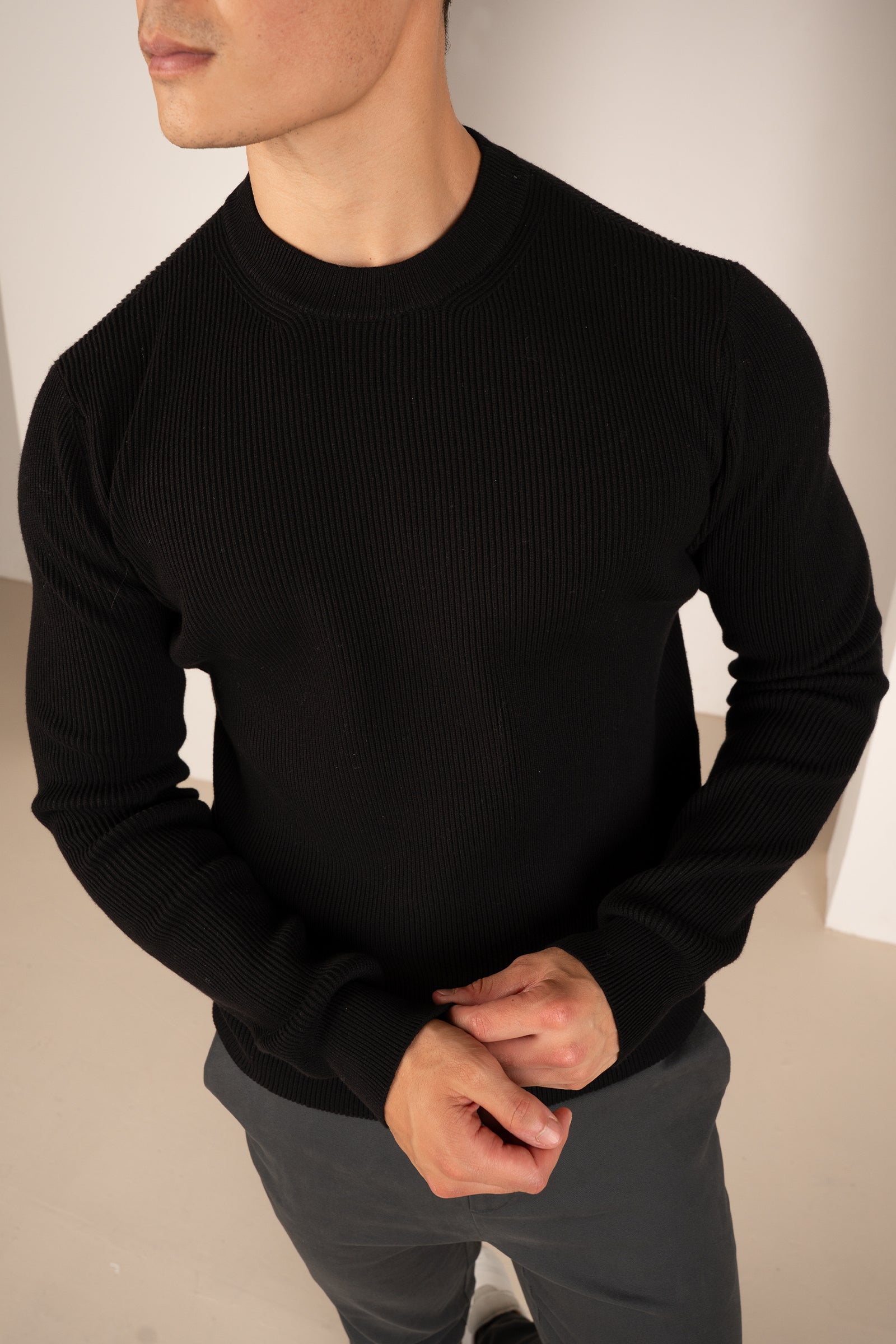 Ribbed Knit Slim Fit Jumper - Black | Xtralitty