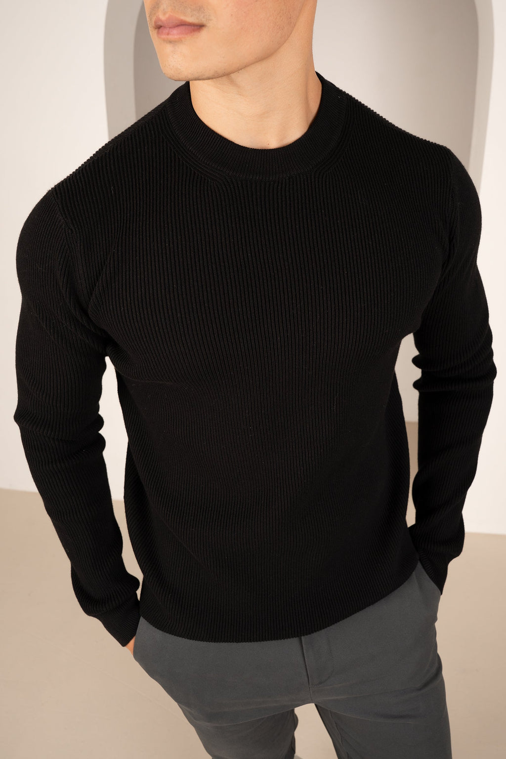 Ribbed Knit Slim Fit Jumper - Black | Xtralitty