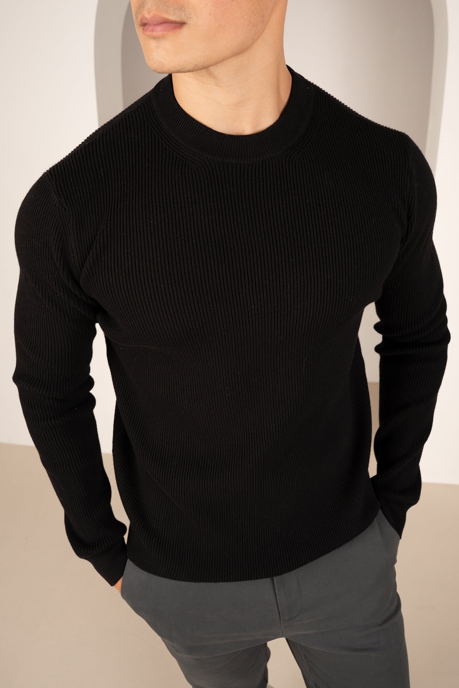 Ribbed Knit Slim Fit Jumper - Black | Xtralitty