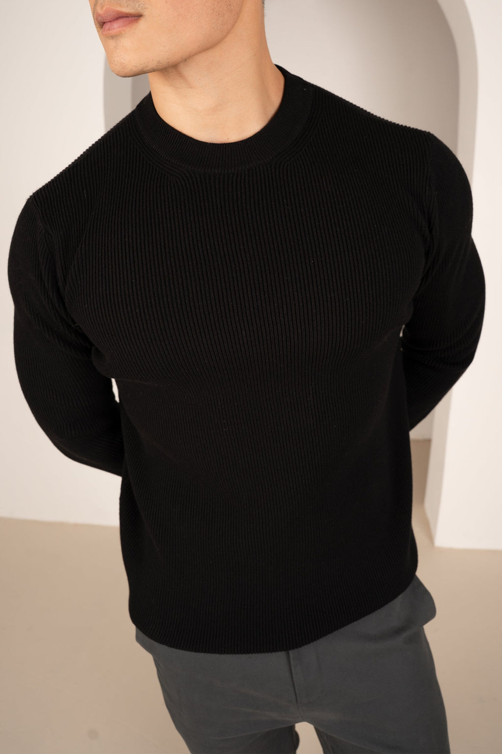 Ribbed Knit Slim Fit Jumper - Black | Xtralitty