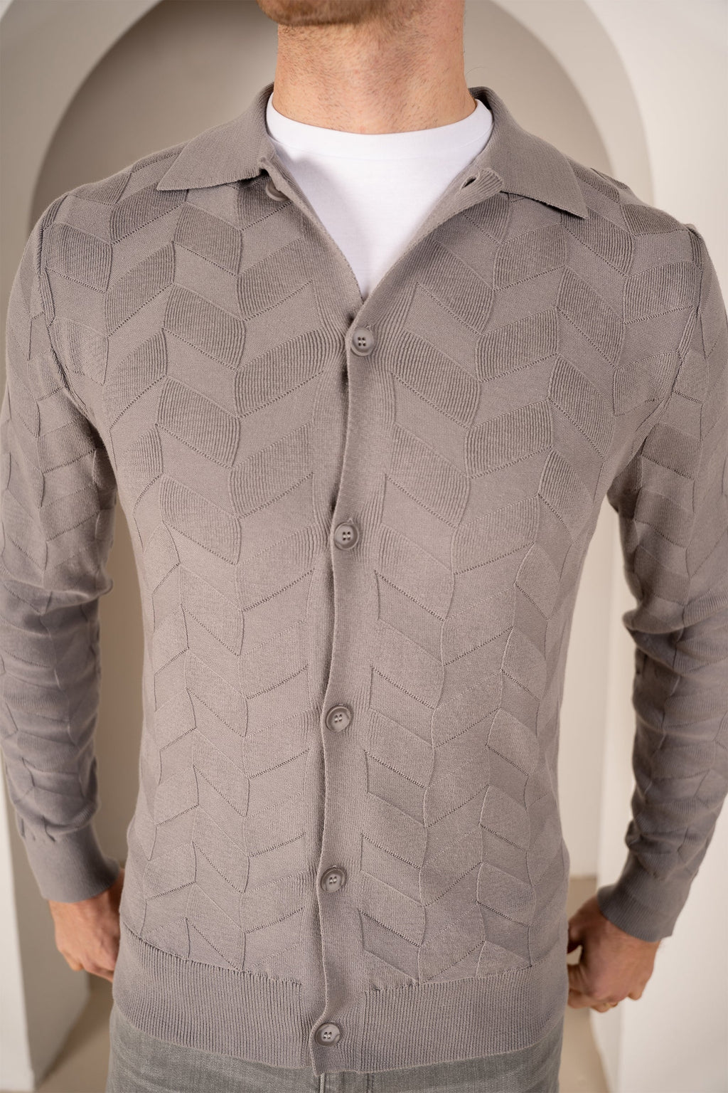 Textured Pattern Button Up Cardgian - Light Grey | Xtralitty