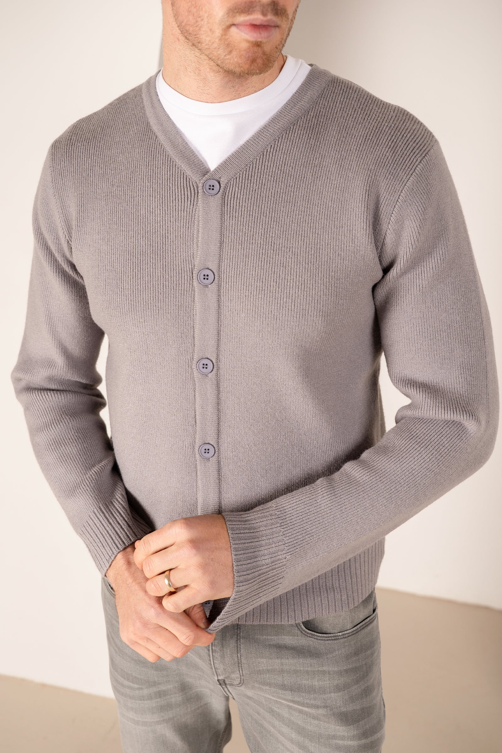 Y Neck Button Up Cardigan - Grey | Xtralitty