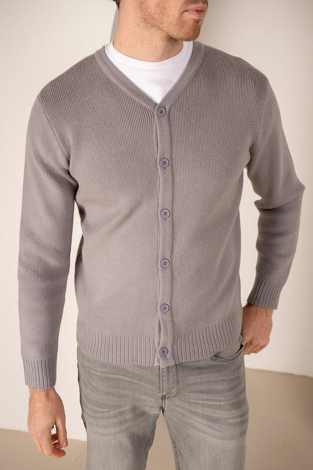 Y Neck Button Up Cardigan - Grey | Xtralitty