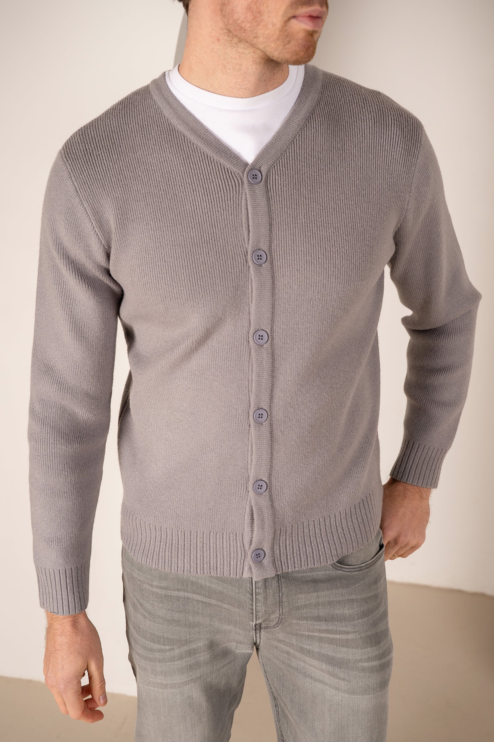 Y Neck Button Up Cardigan - Grey | Xtralitty