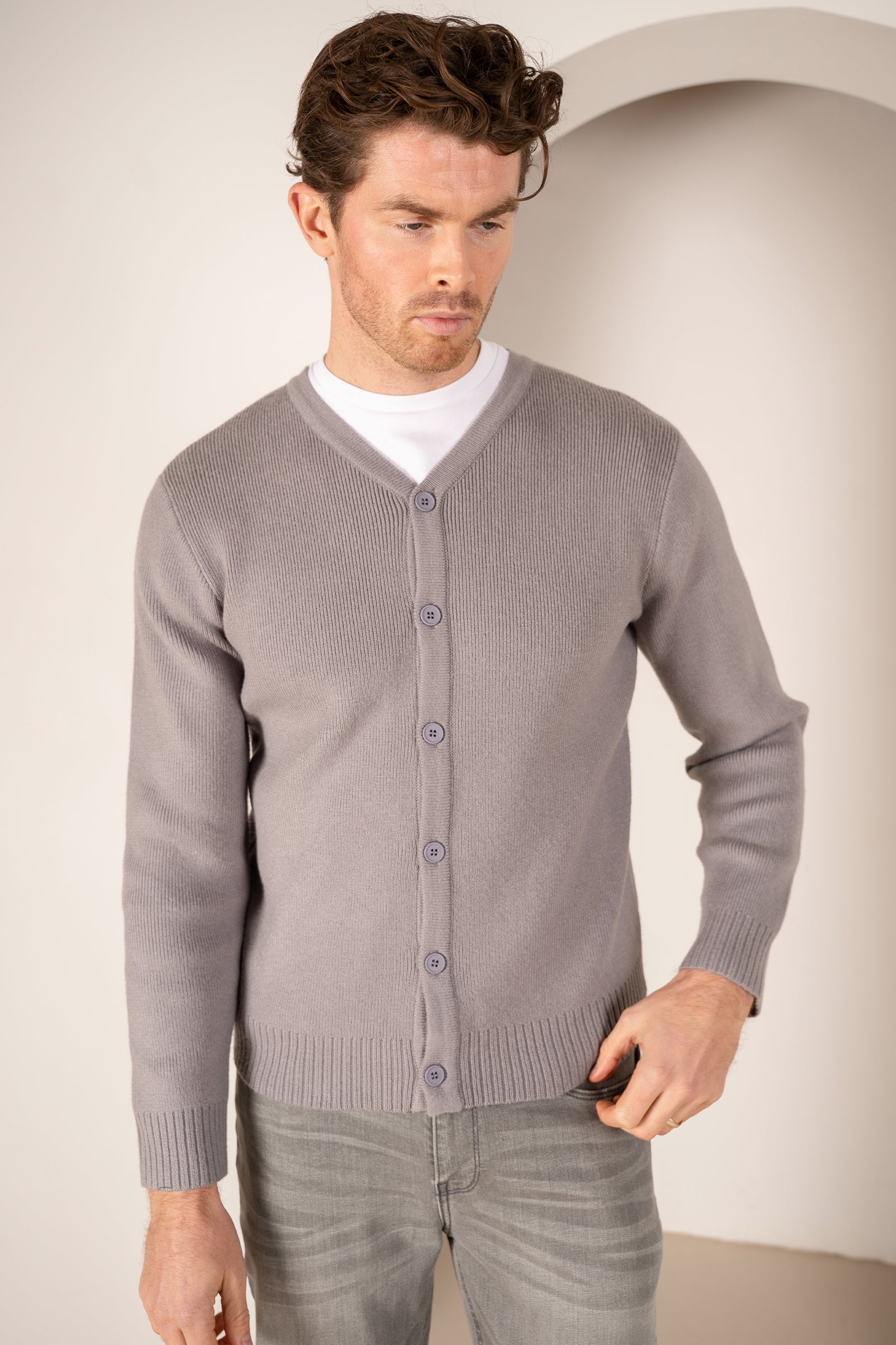 Y Neck Button Up Cardigan - Grey | Xtralitty