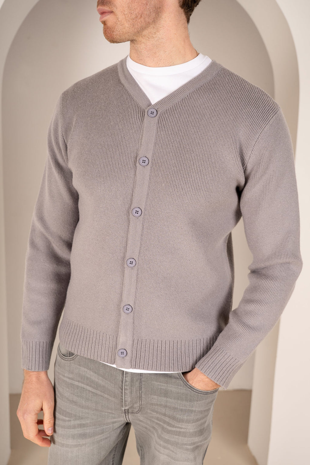 Y Neck Button Up Cardigan - Grey | Xtralitty