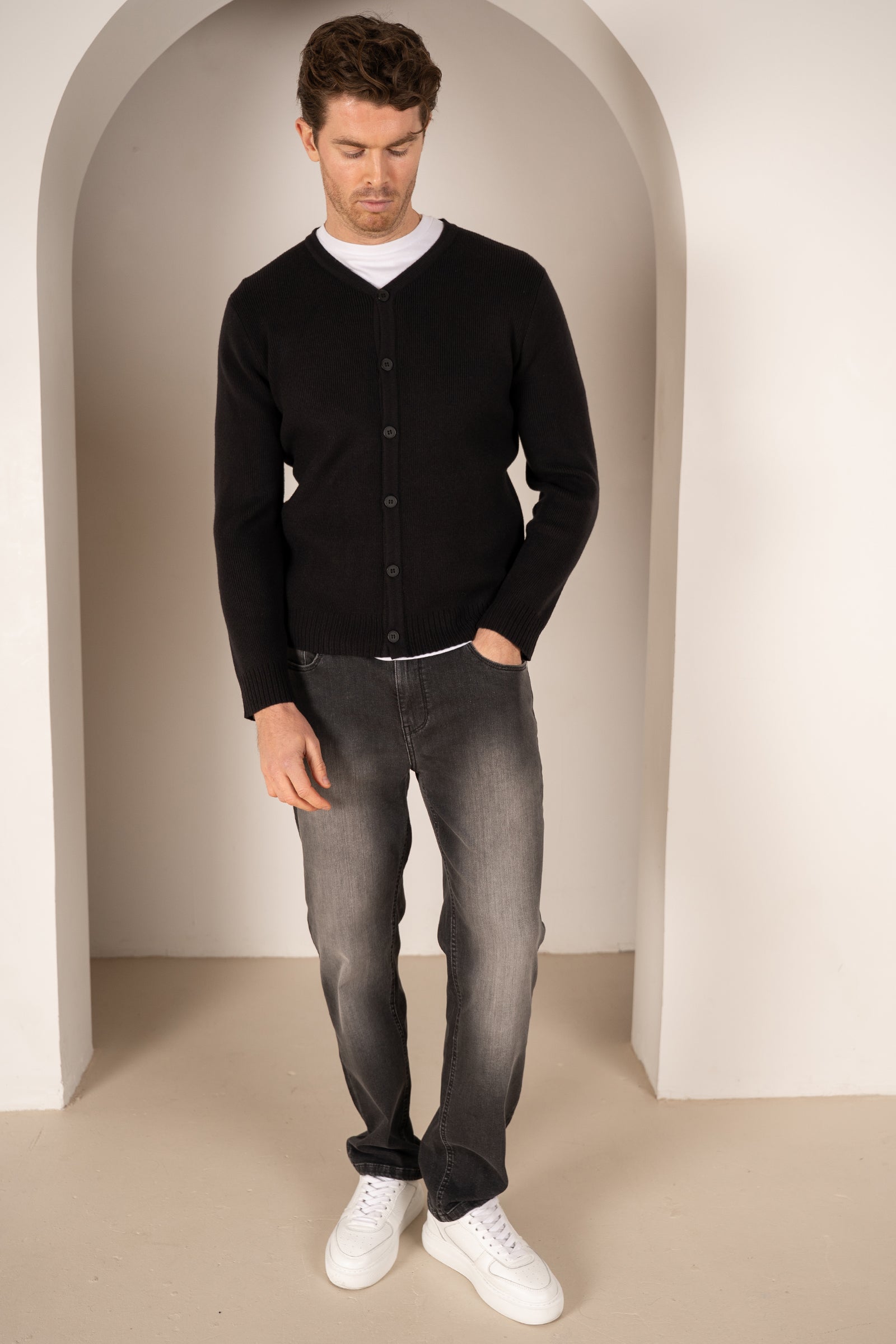 Y Neck Button Up Cardigan - Black | Xtralitty