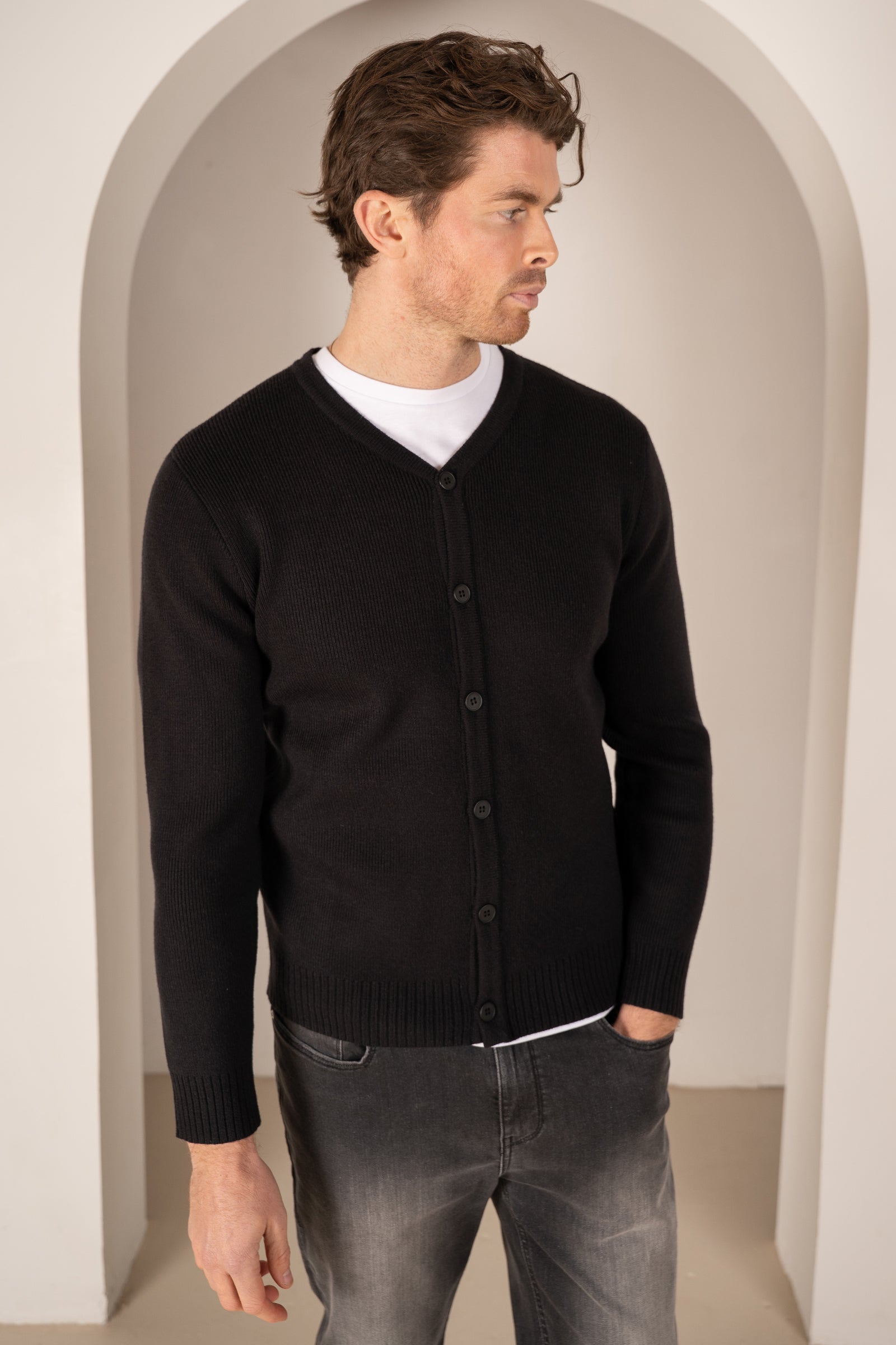 Y Neck Button Up Cardigan - Black | Xtralitty