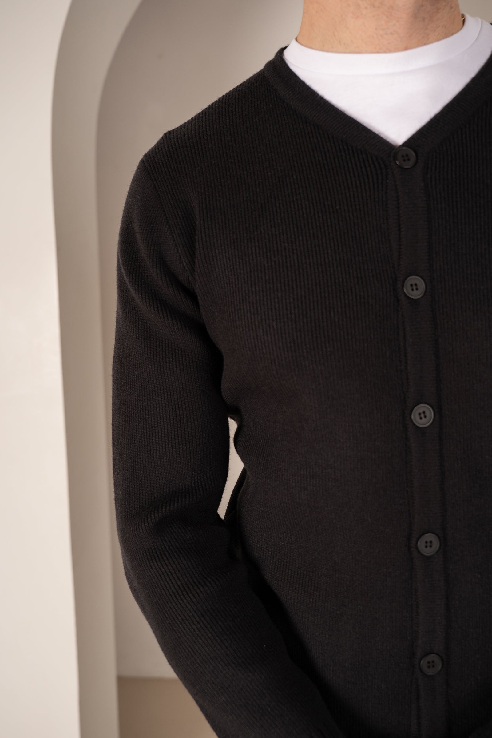 Y Neck Button Up Cardigan - Black | Xtralitty
