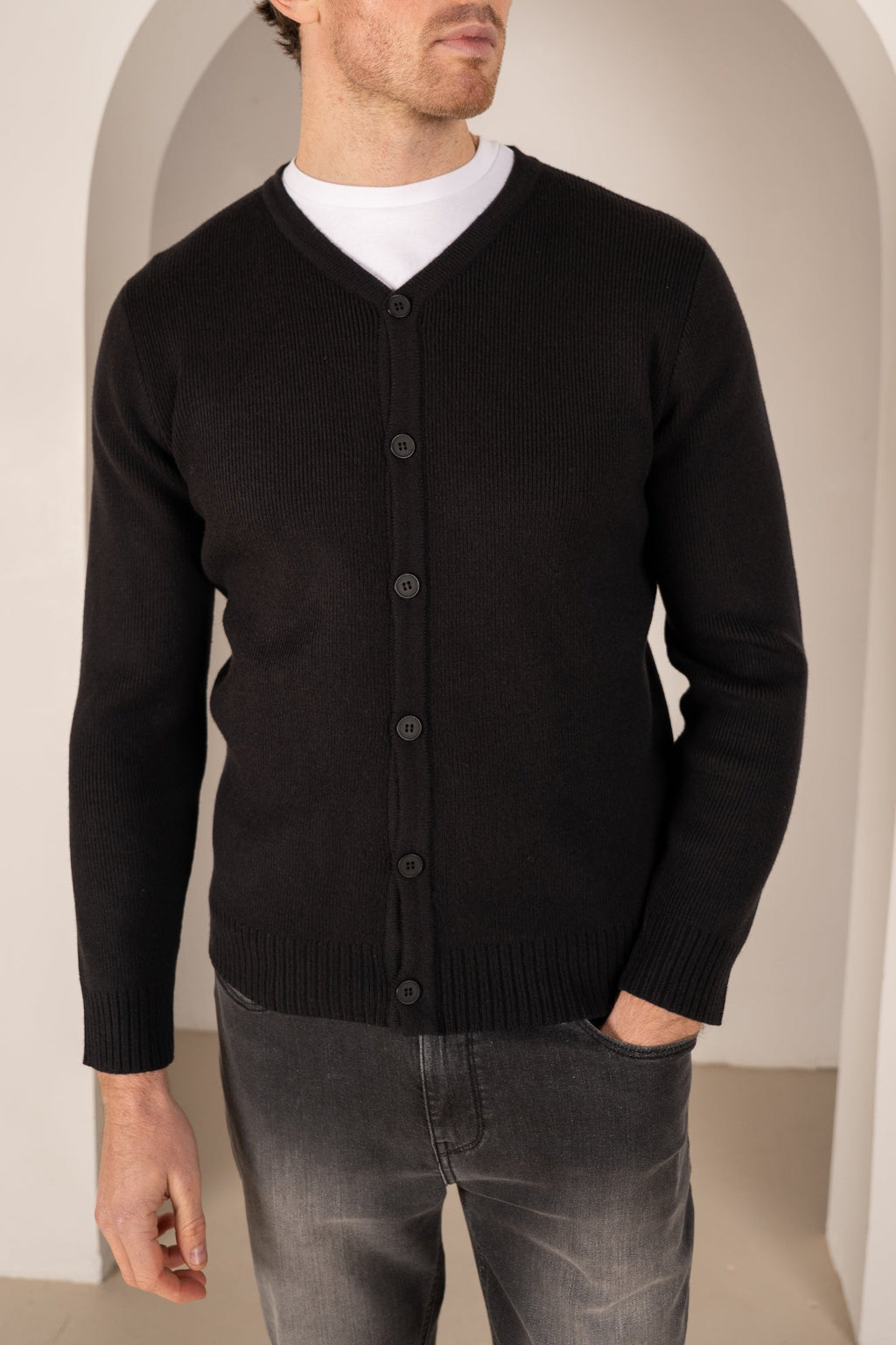 Y Neck Button Up Cardigan - Black | Xtralitty