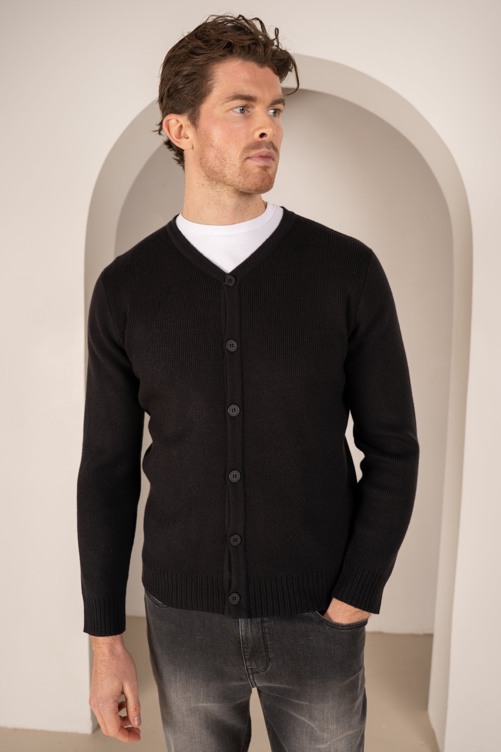Y Neck Button Up Cardigan - Black | Xtralitty