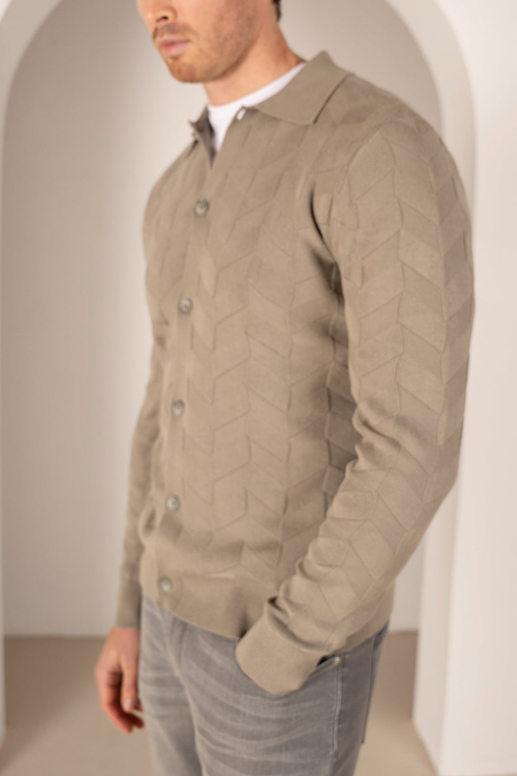 Textured Pattern Button Up Cardgian - Olive | Xtralitty