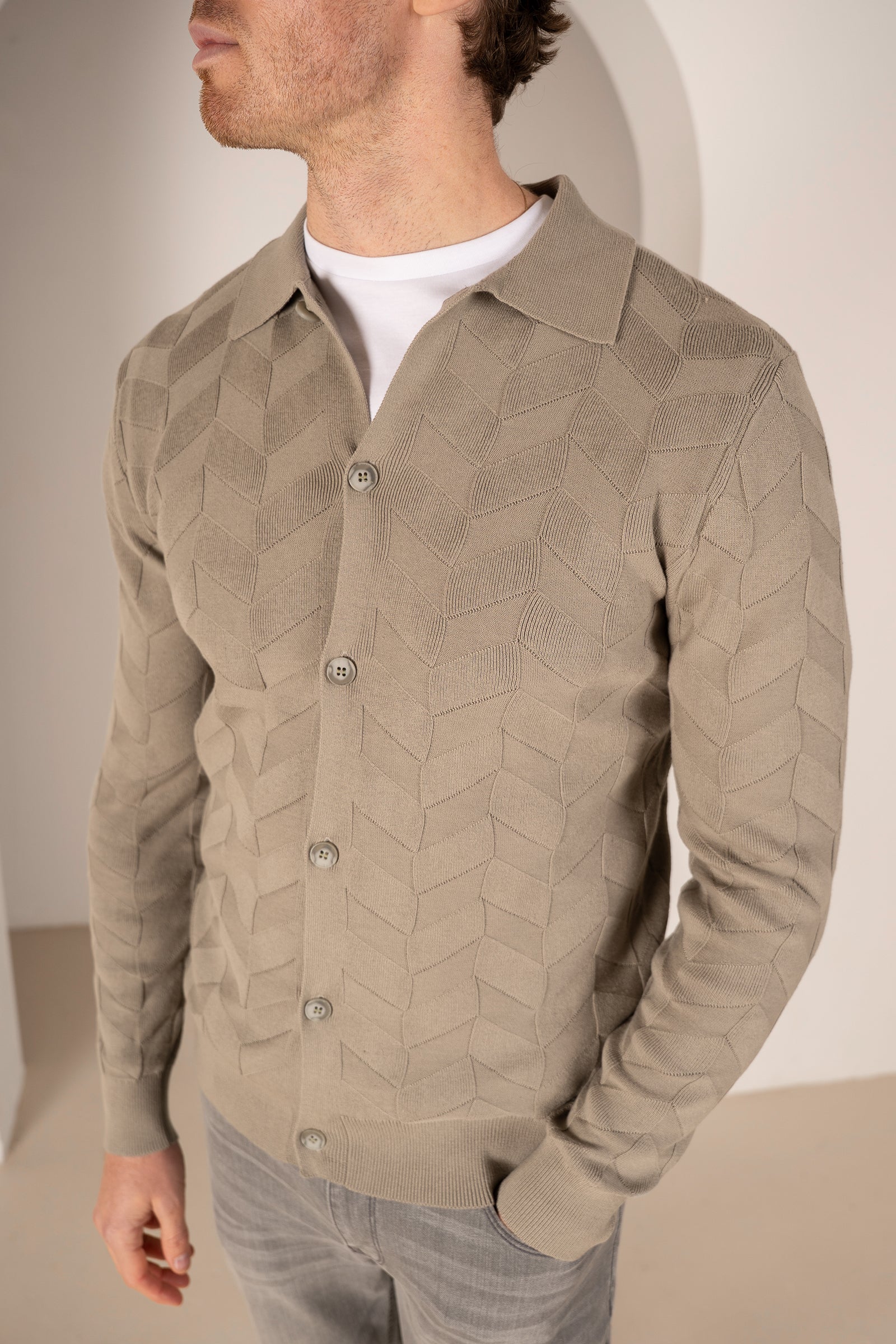 Textured Pattern Button Up Cardgian - Olive | Xtralitty