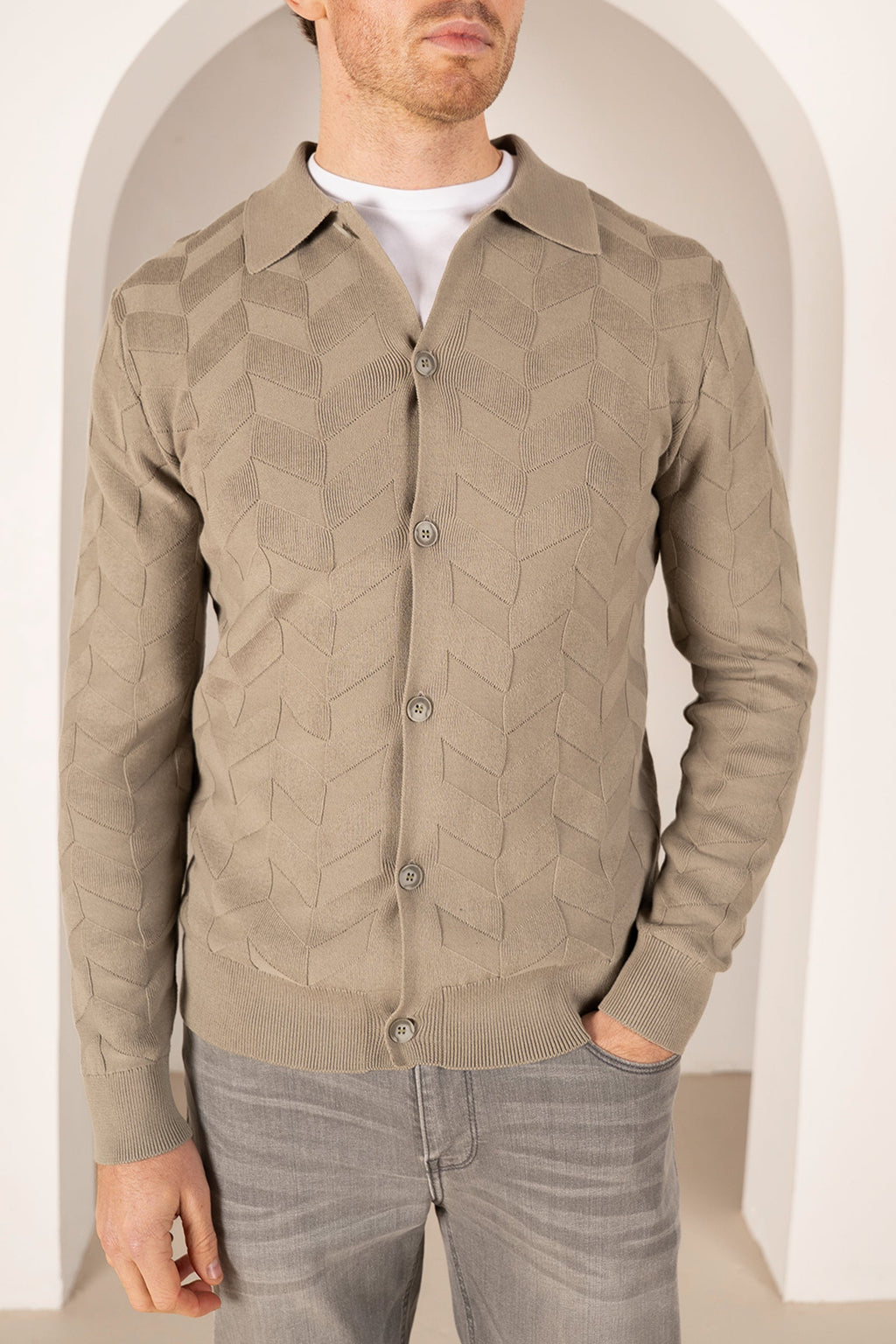 Textured Pattern Button Up Cardgian - Olive | Xtralitty