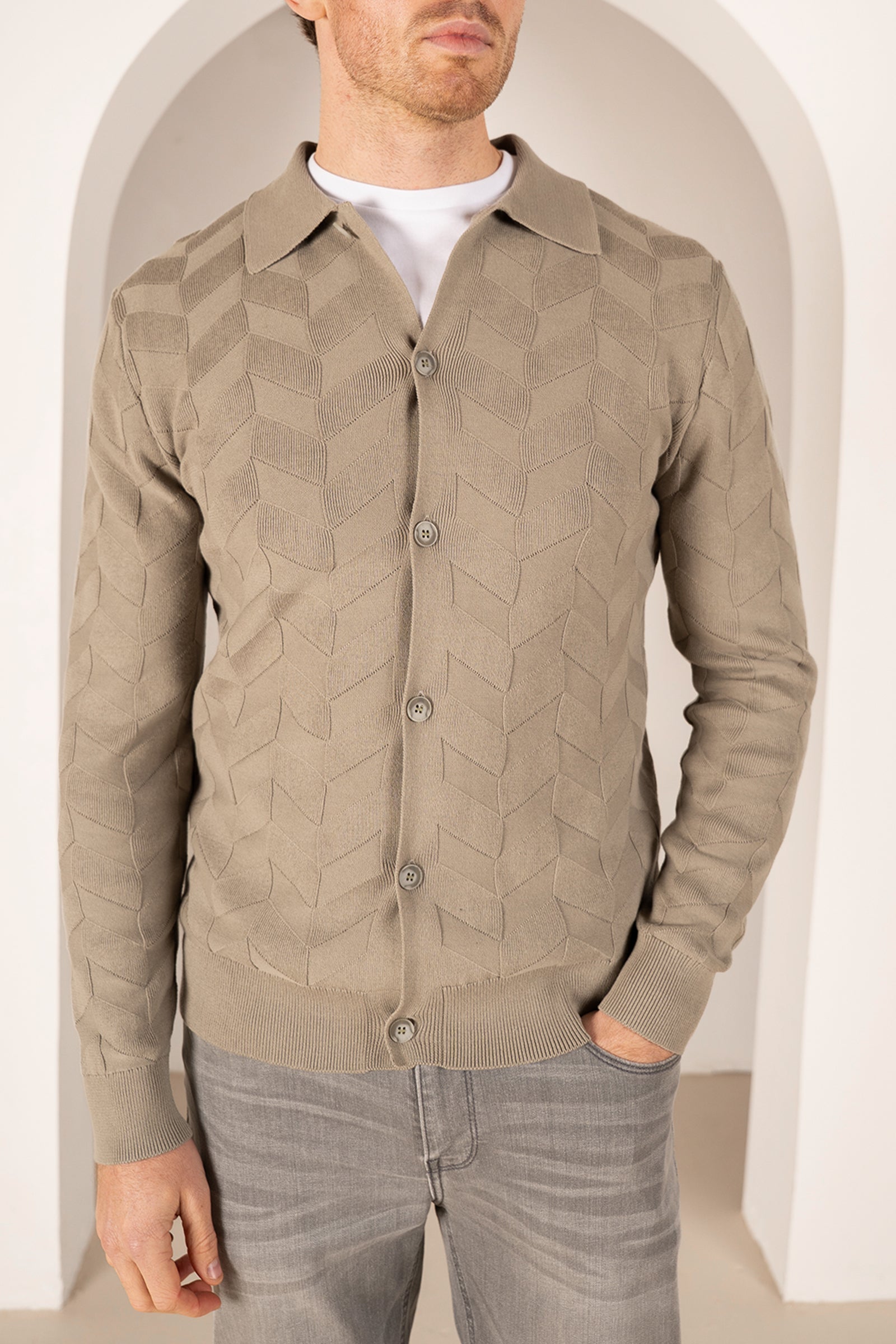 Textured Pattern Button Up Cardgian - Olive | Xtralitty