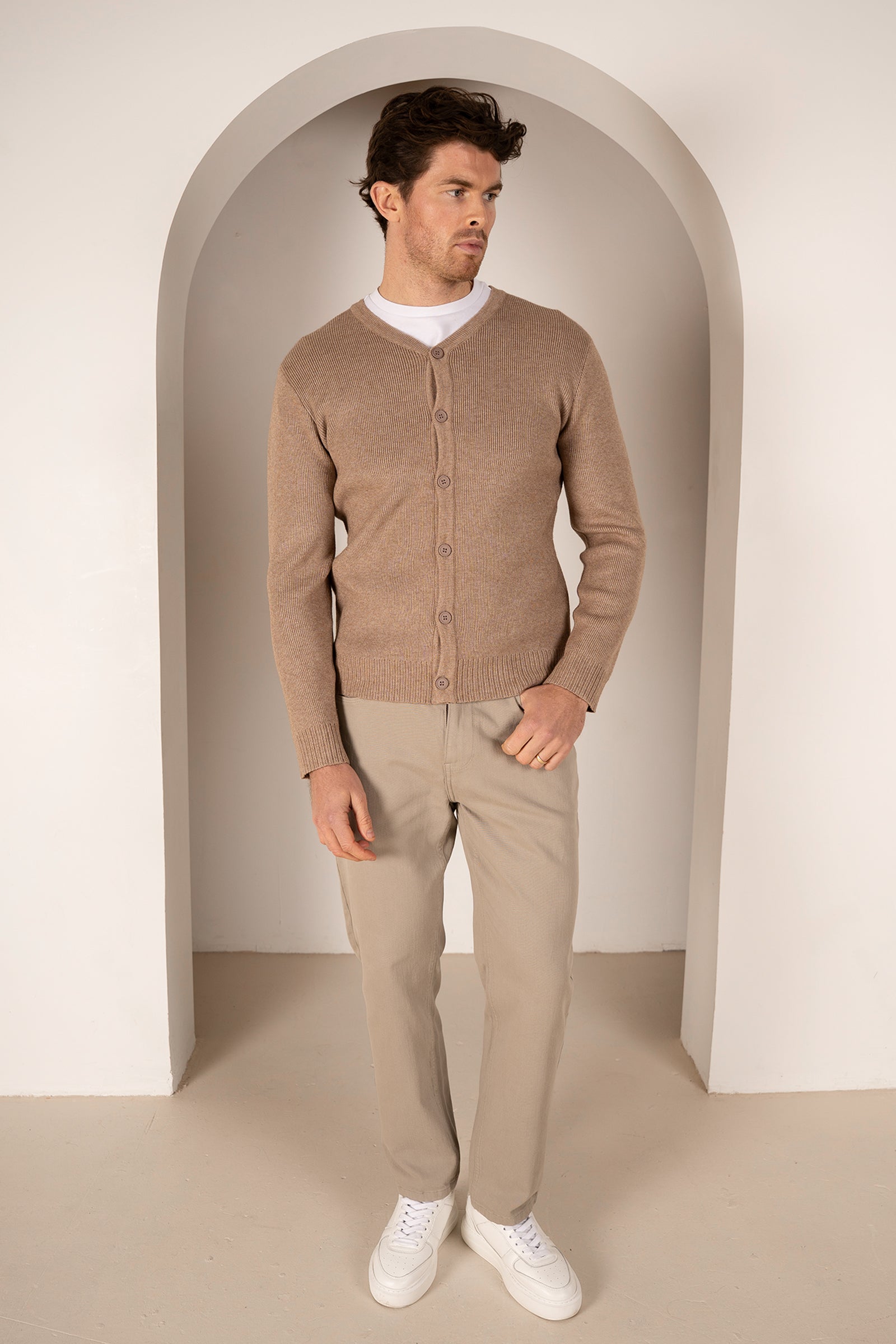 Y Neck Button Up Cardigan - Oatmeal | Xtralitty