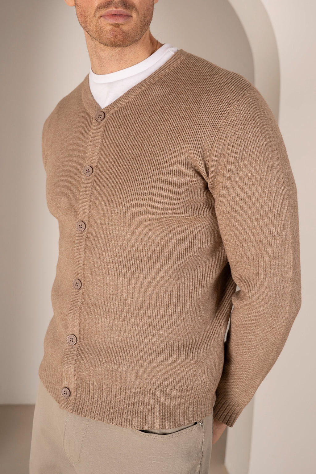 Y Neck Button Up Cardigan - Oatmeal | Xtralitty