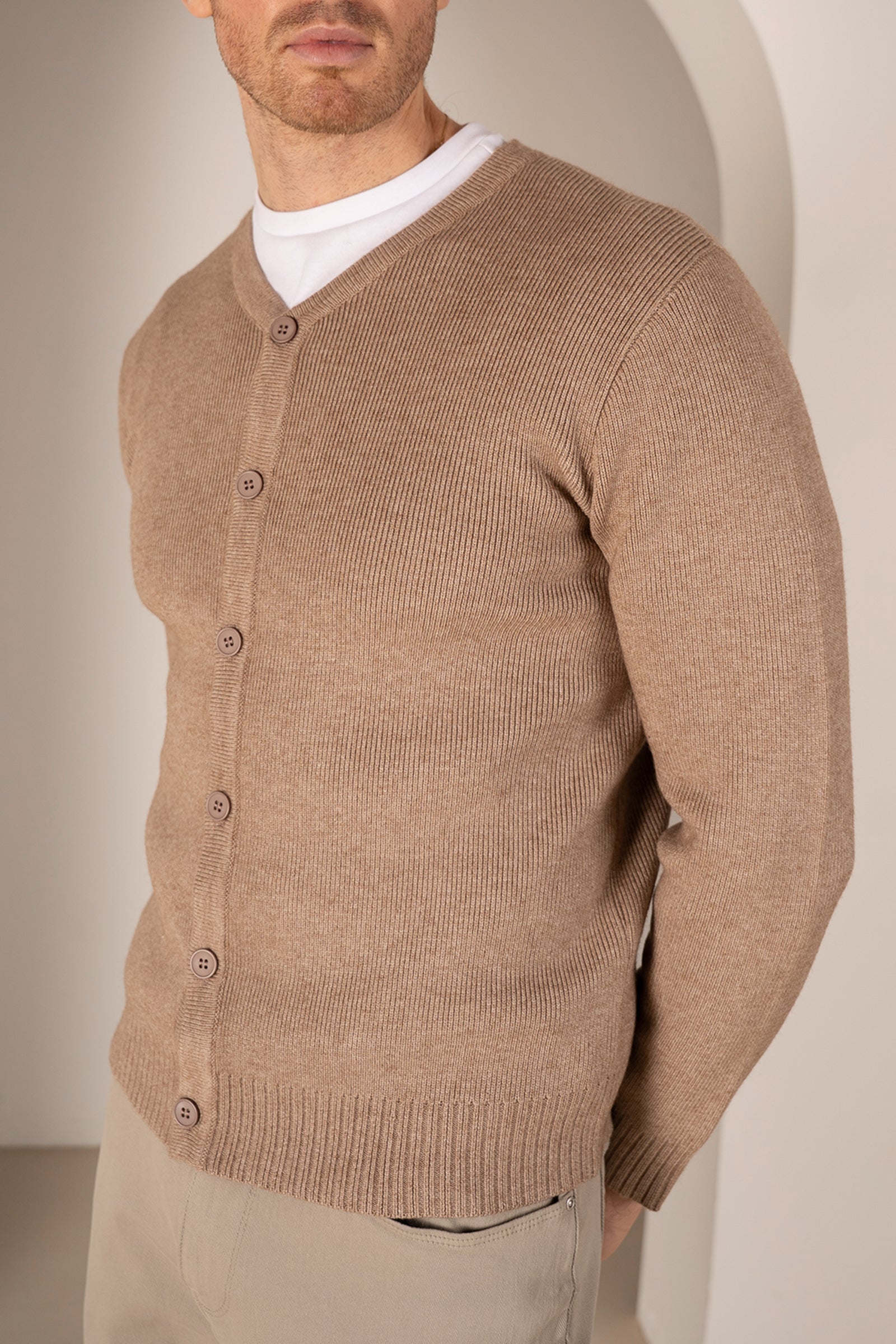 Y Neck Button Up Cardigan - Oatmeal | Xtralitty