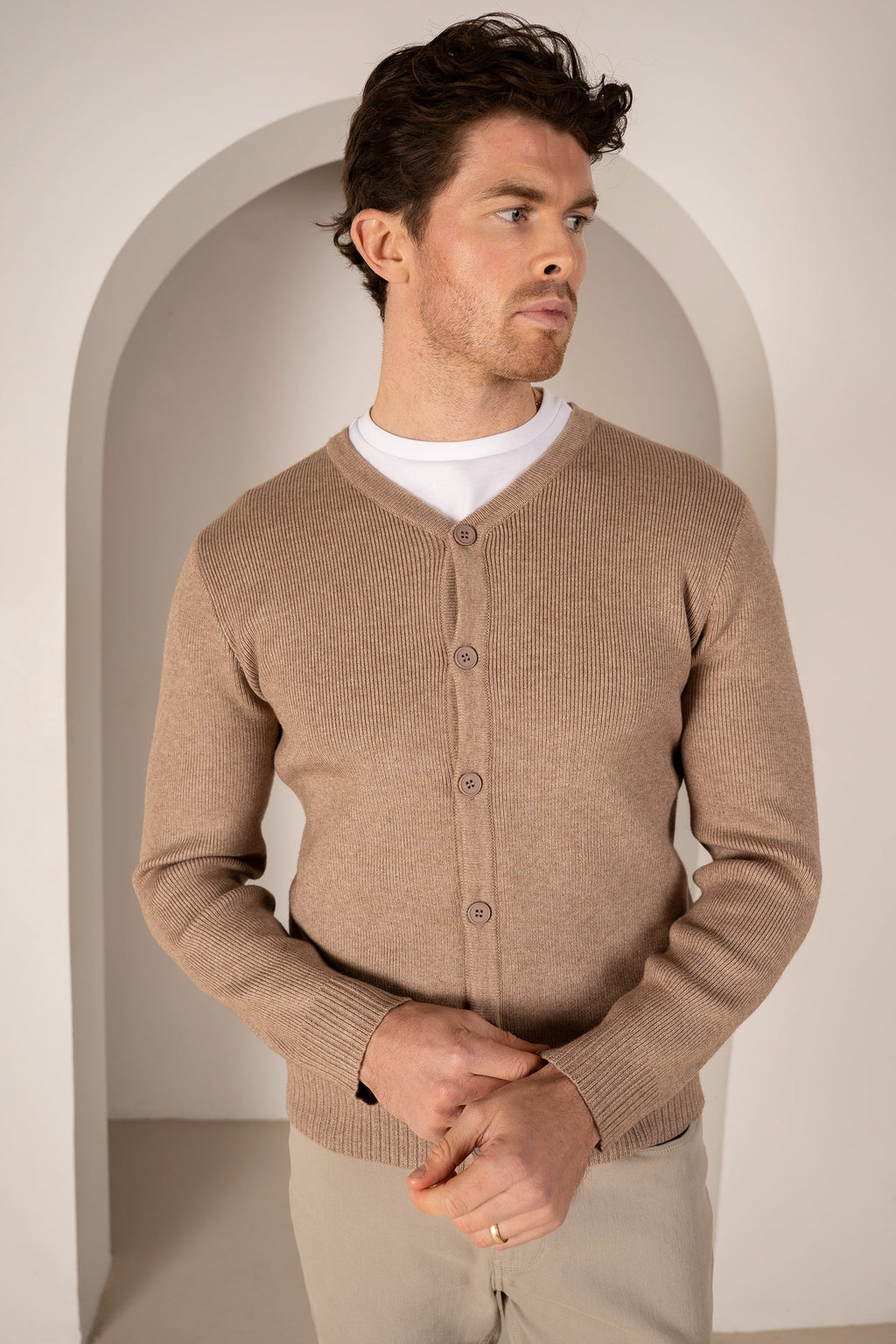 Y Neck Button Up Cardigan - Oatmeal | Xtralitty